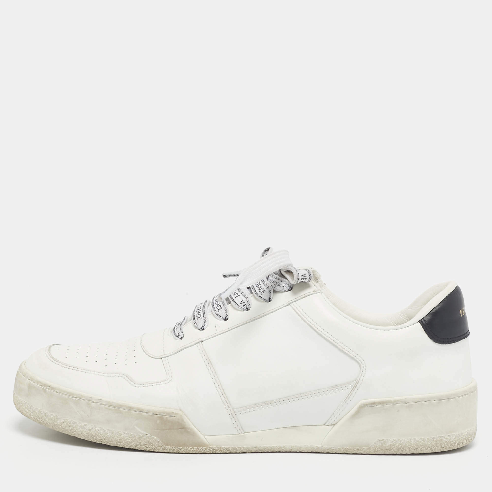 Pre Owned Versace White Leather llus Low Top Sneakers Size 40.5