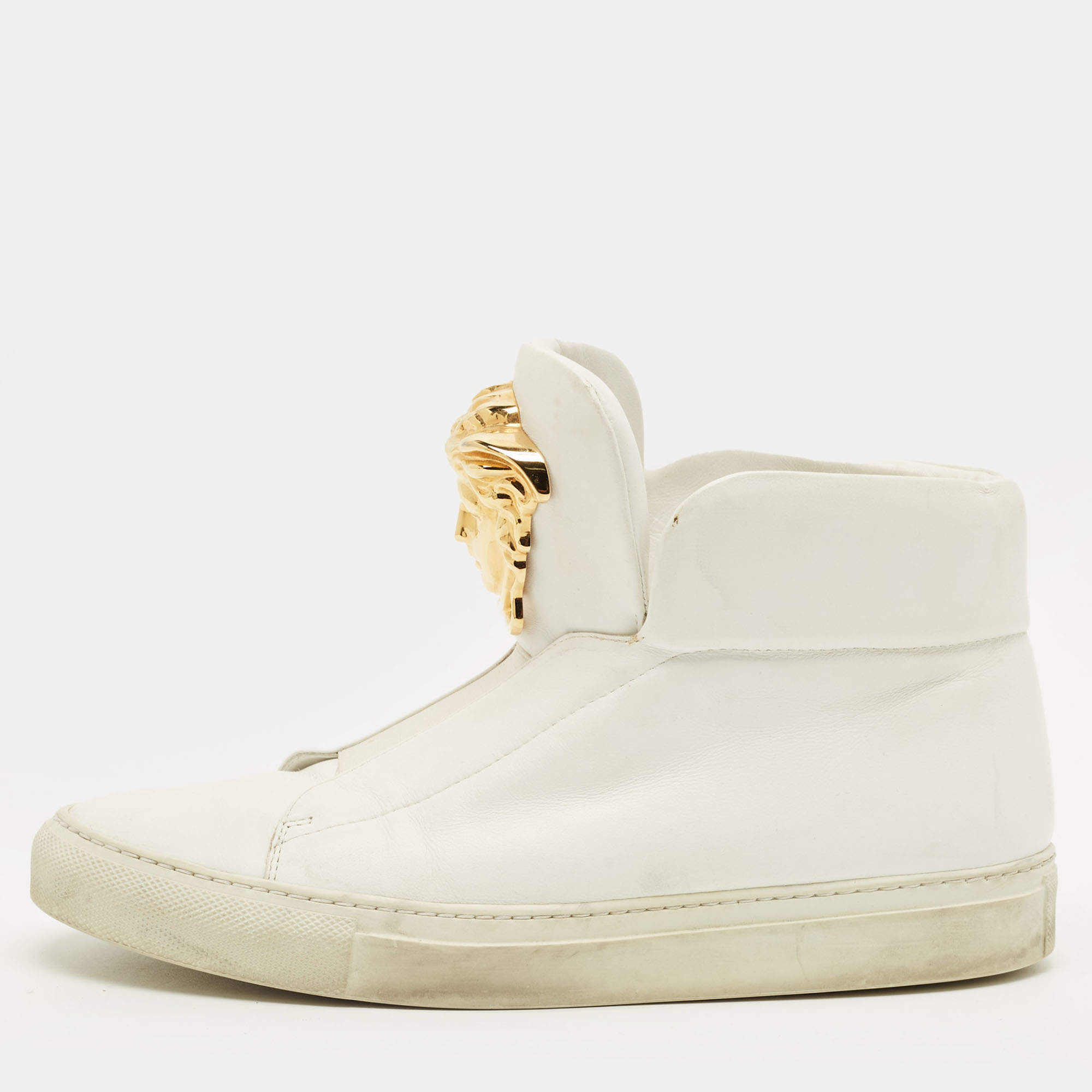 مملوك ة مسبقًا Versace Palazzo Size 38 White Leather High Top Sneakers
