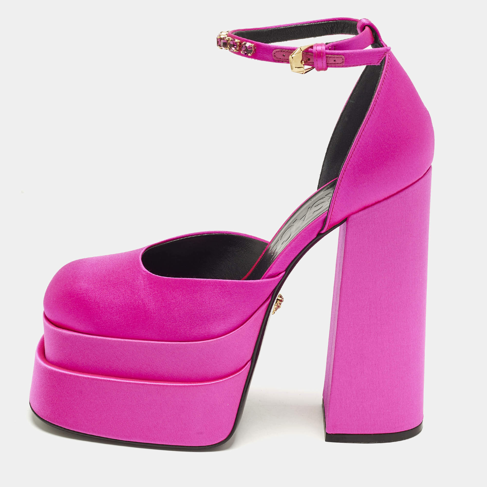Pre Owned Versace Aevitas Size 39 Pink Satin Double Platform Pumps