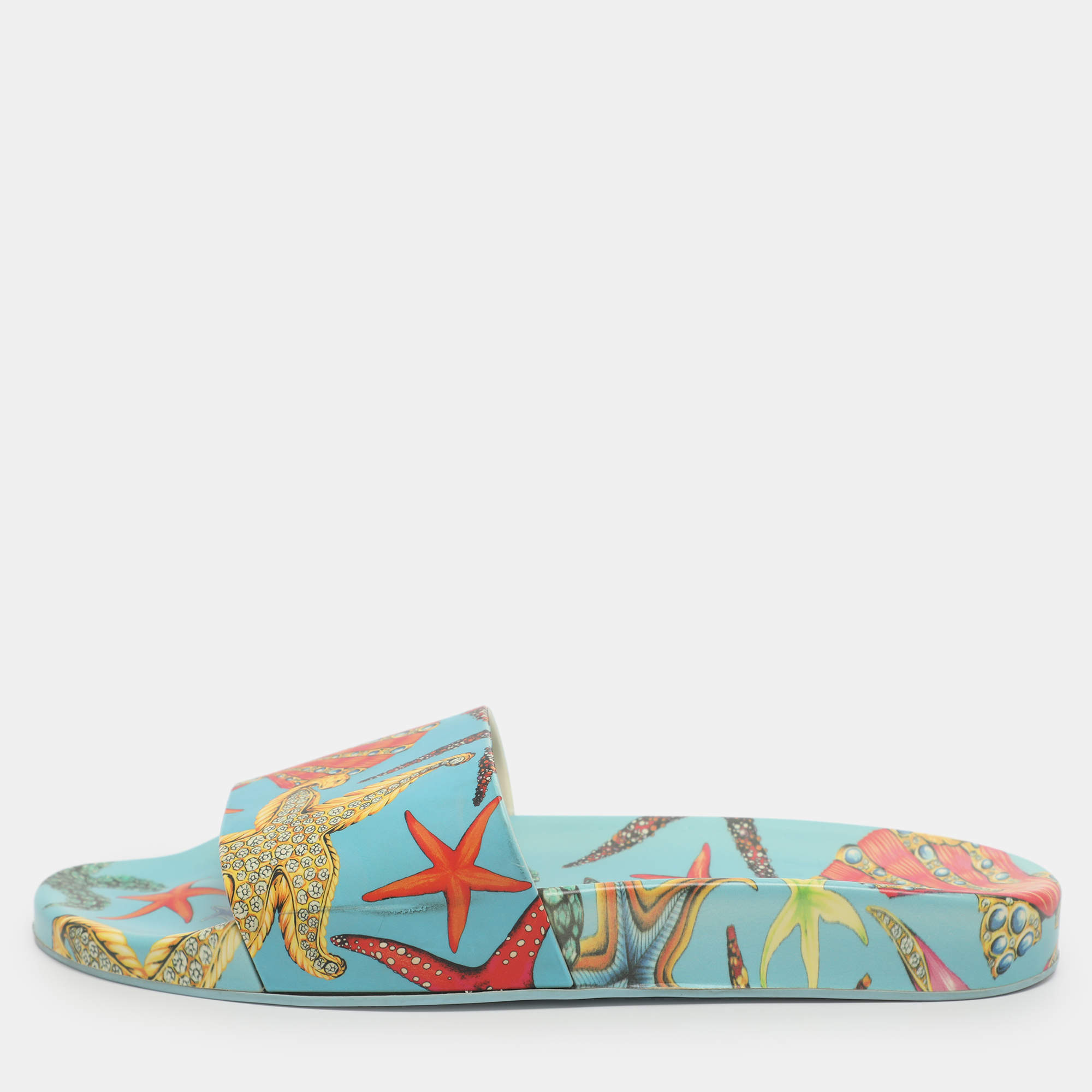 Pre Owned Versace Trésor De La Mer Size 39 Multicolor Rubber Slide Sandals