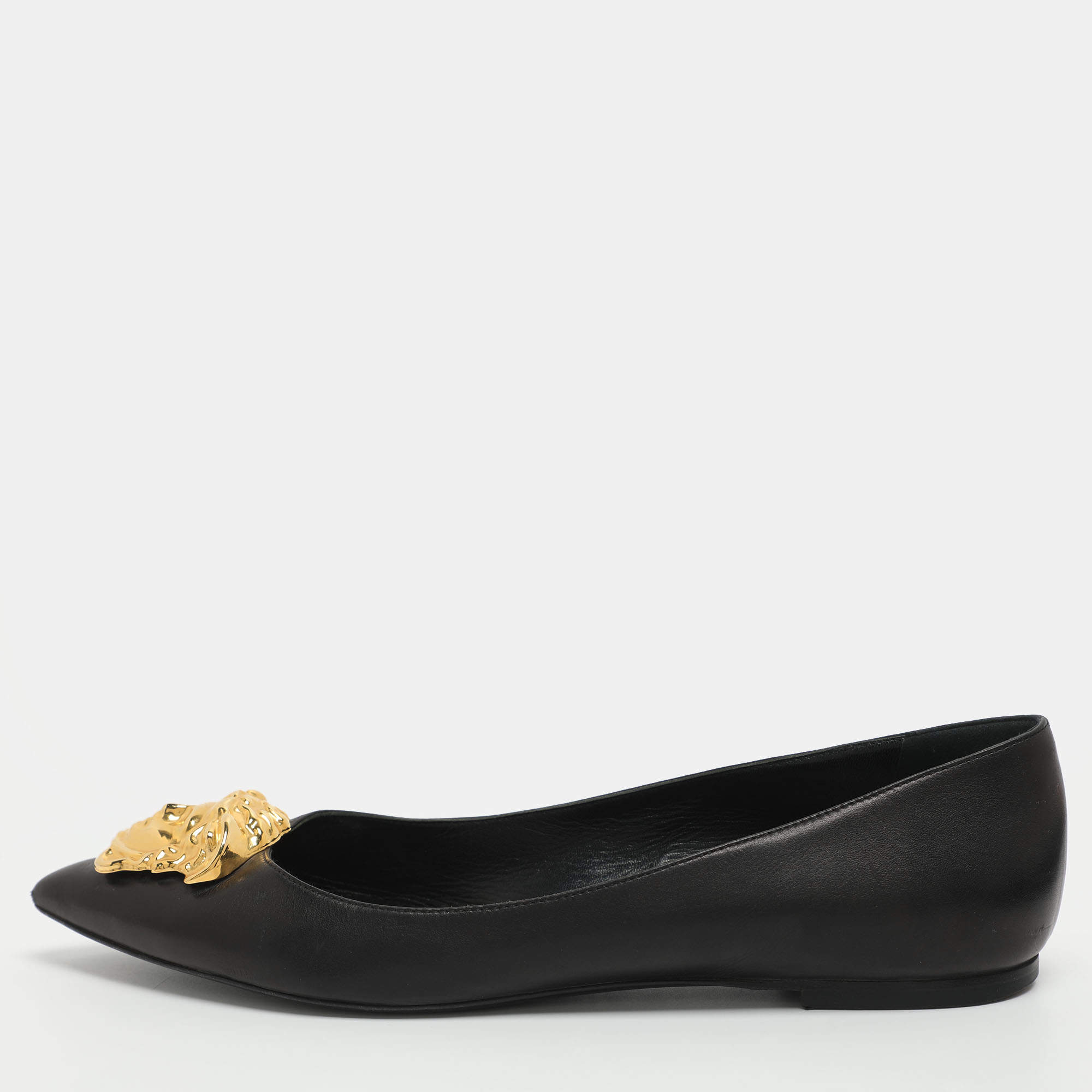 مملوكة مسبقًا Versace Medusa Size 41 Black Leather Ballet Flats