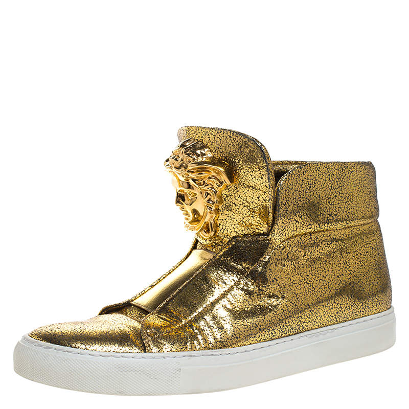gold metallic high top sneakers