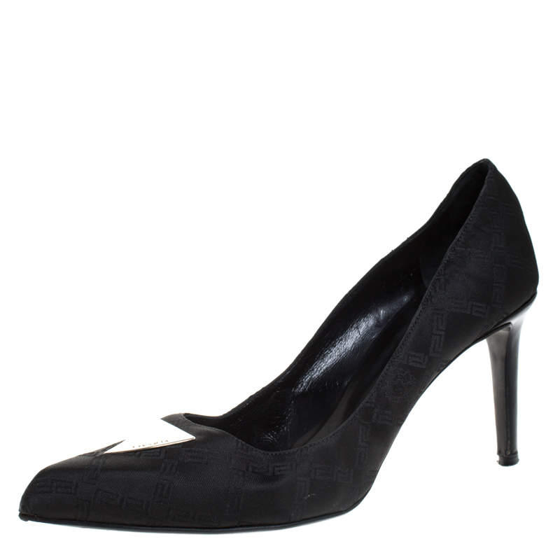 Versace Black Signature Canvas Pointed Toe Pumps Size 40