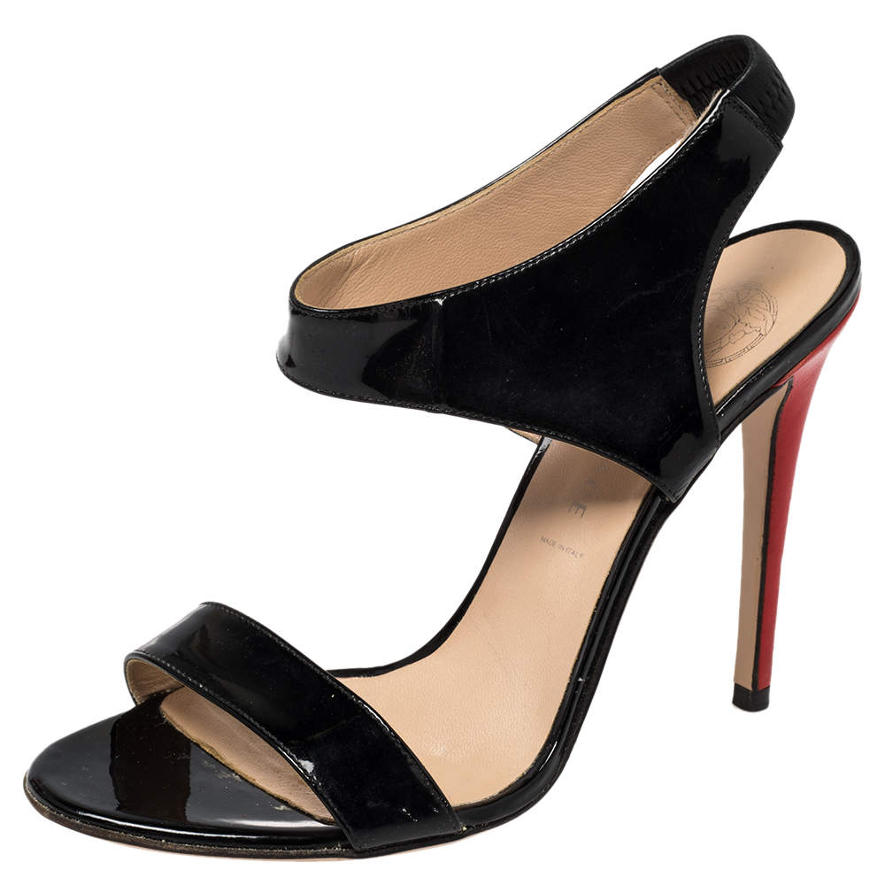 Pre Owned صندل فيرساتشي جلد لامع وجلد أحمر/أسود فتحة كعب مقاس 39