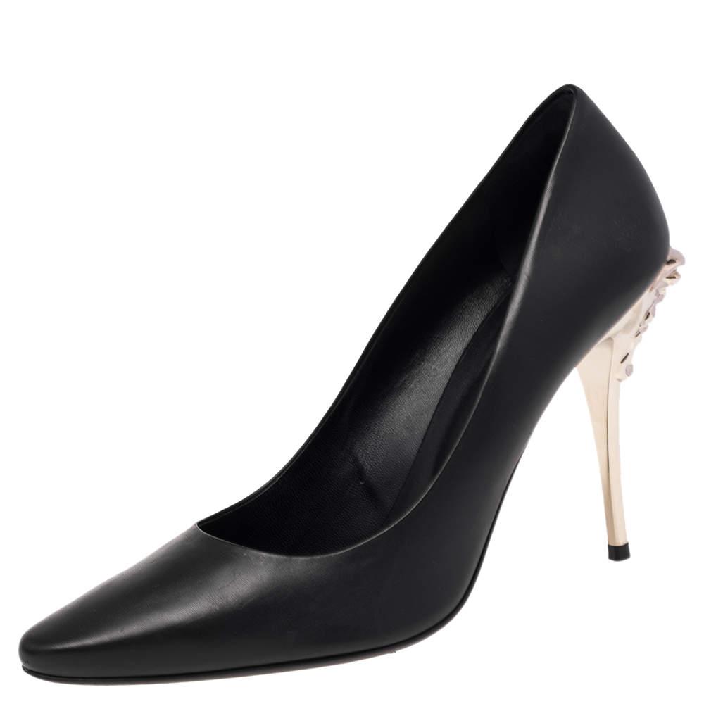 Pre Owned Versace Black Leather Medusa Heel Pumps Size 40