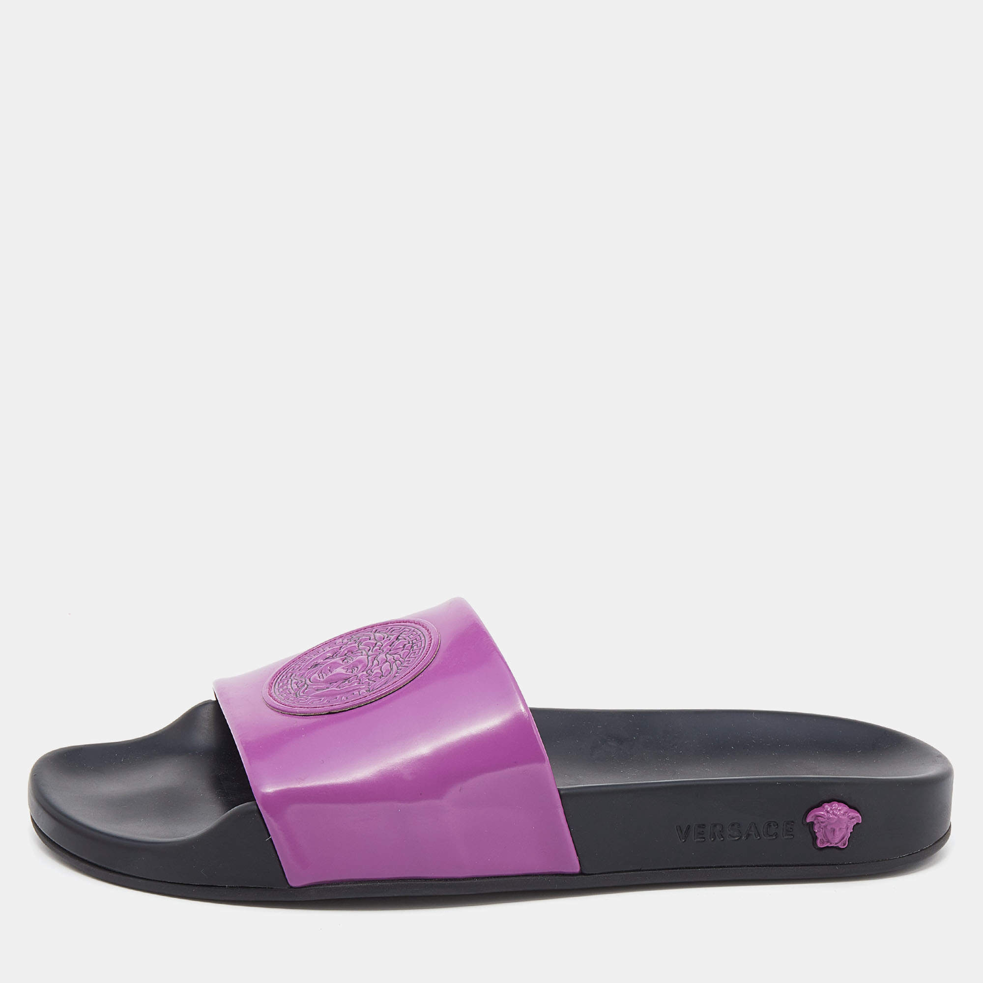 Versace Pink Leather Medusa Flat Slide Sandals Size 39