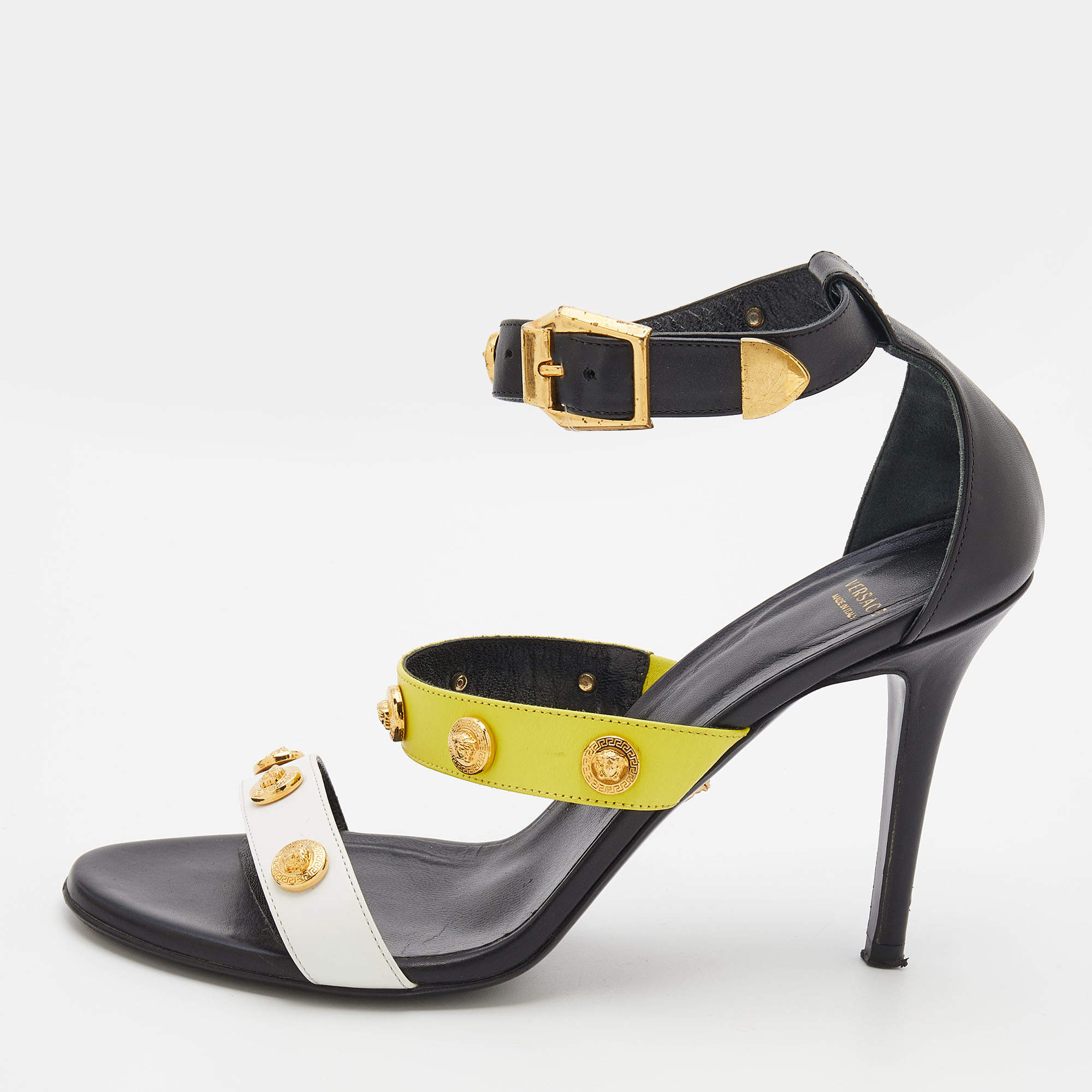 Versace Multicolor Leather Medusa Open Toe Ankle Strap Sandals Size 39