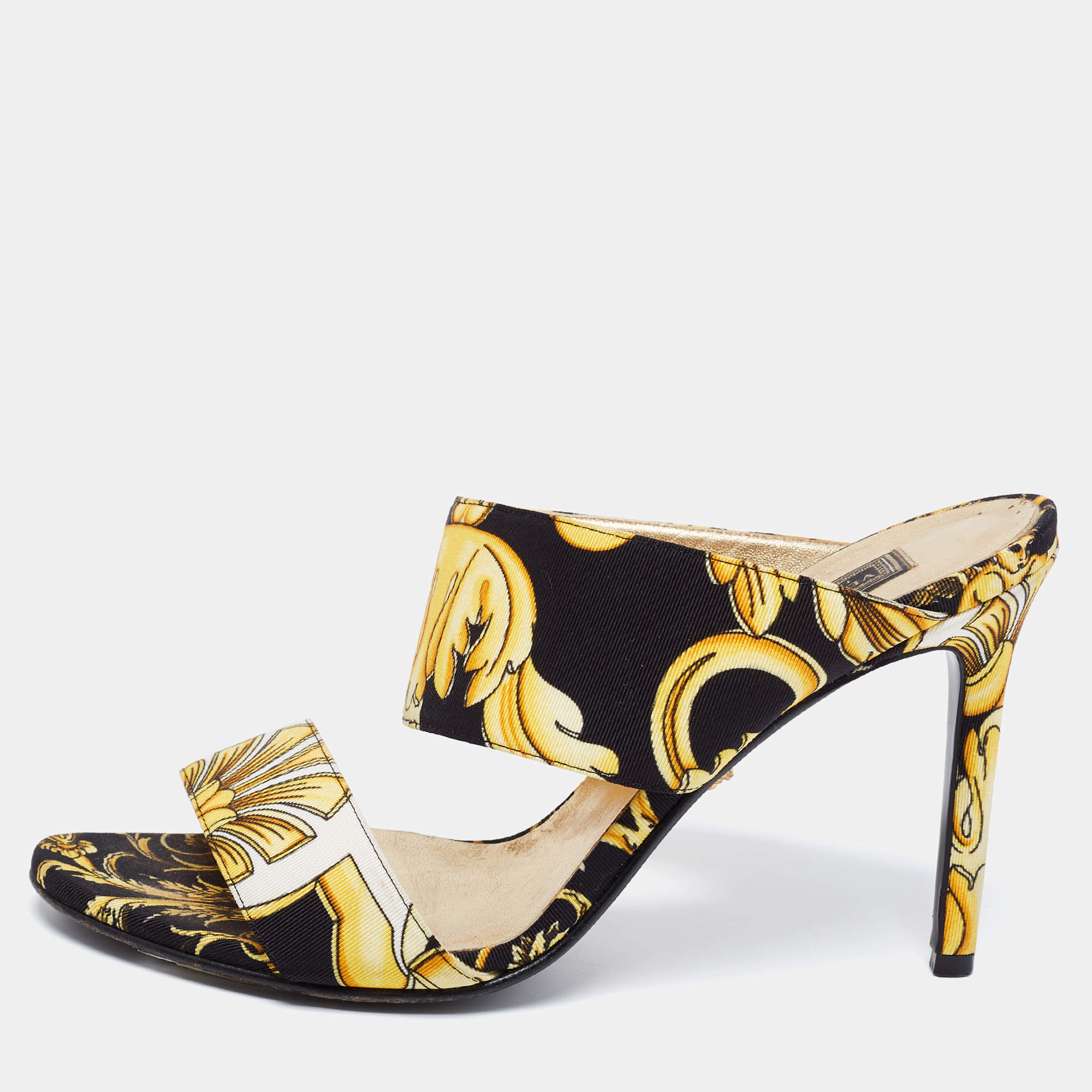 Versace Black Baroque Print Canvas Tribute Sandals Size 38