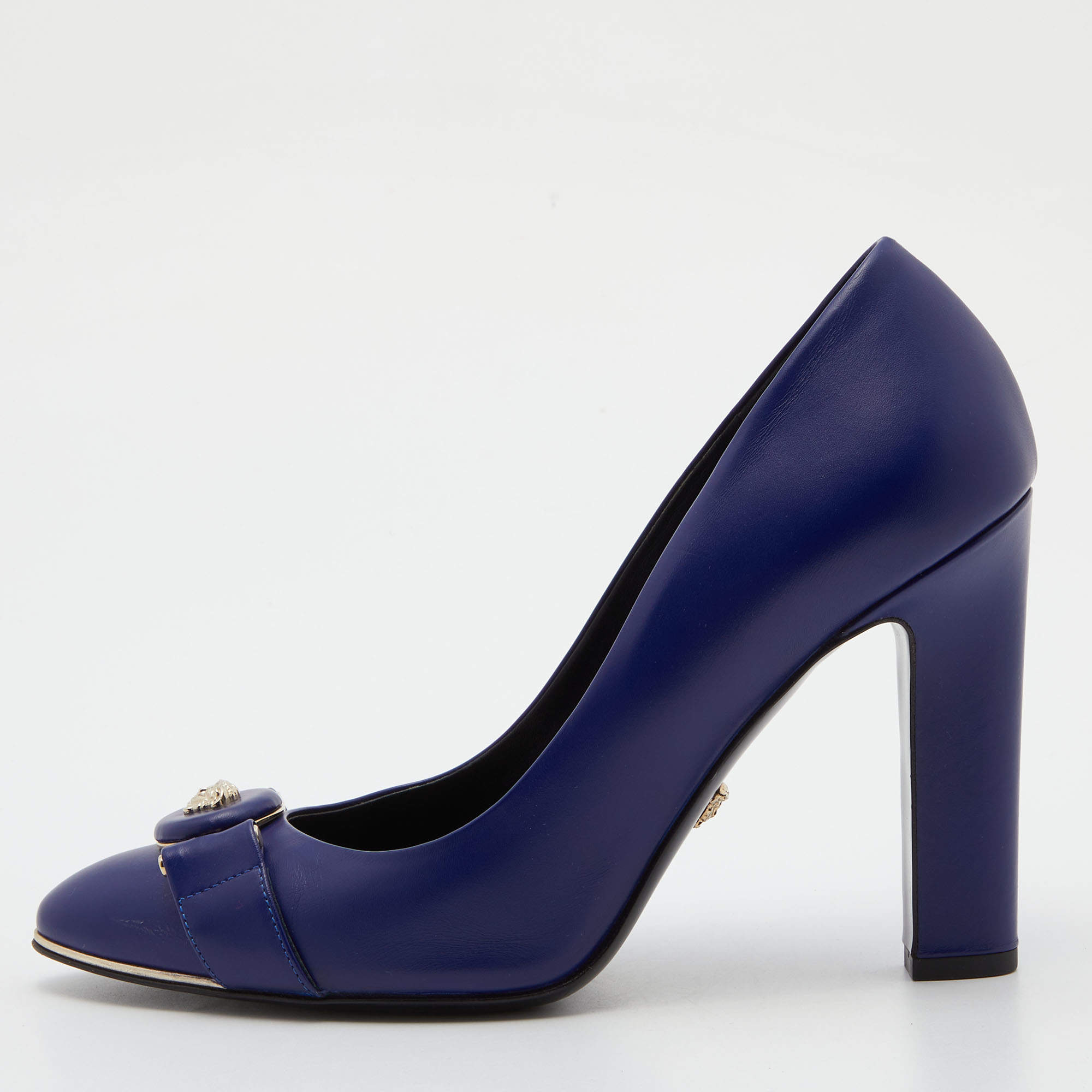 Pre Owned Versace Blue Leather Icon Medusa Pumps Size 39