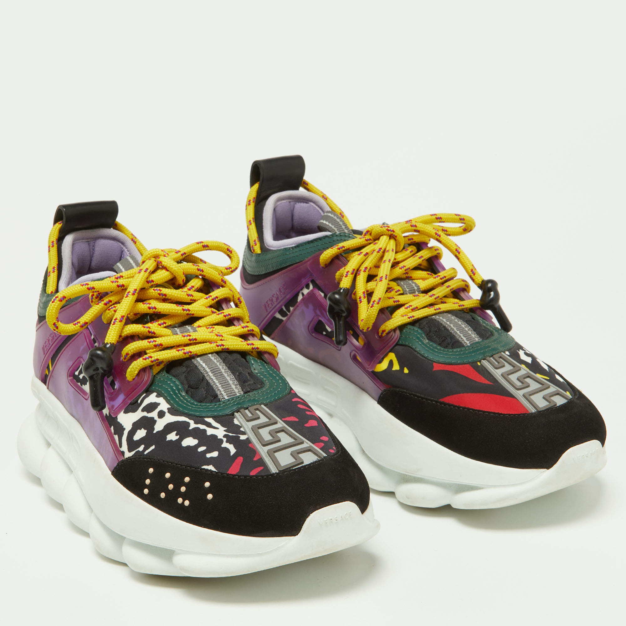 Versace Multicolor Leather and Printed Nylon Chain Reaction Sneakers Size  39 Versace