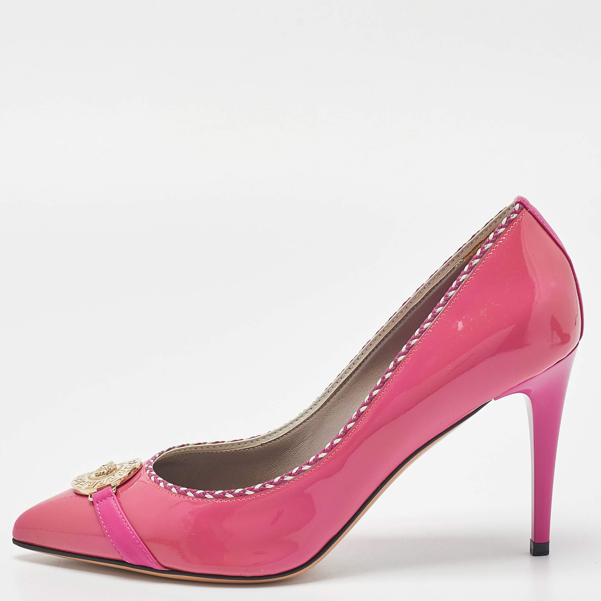 Pre Owned Versace Pink Patent Leather Medusa Pumps Size 38