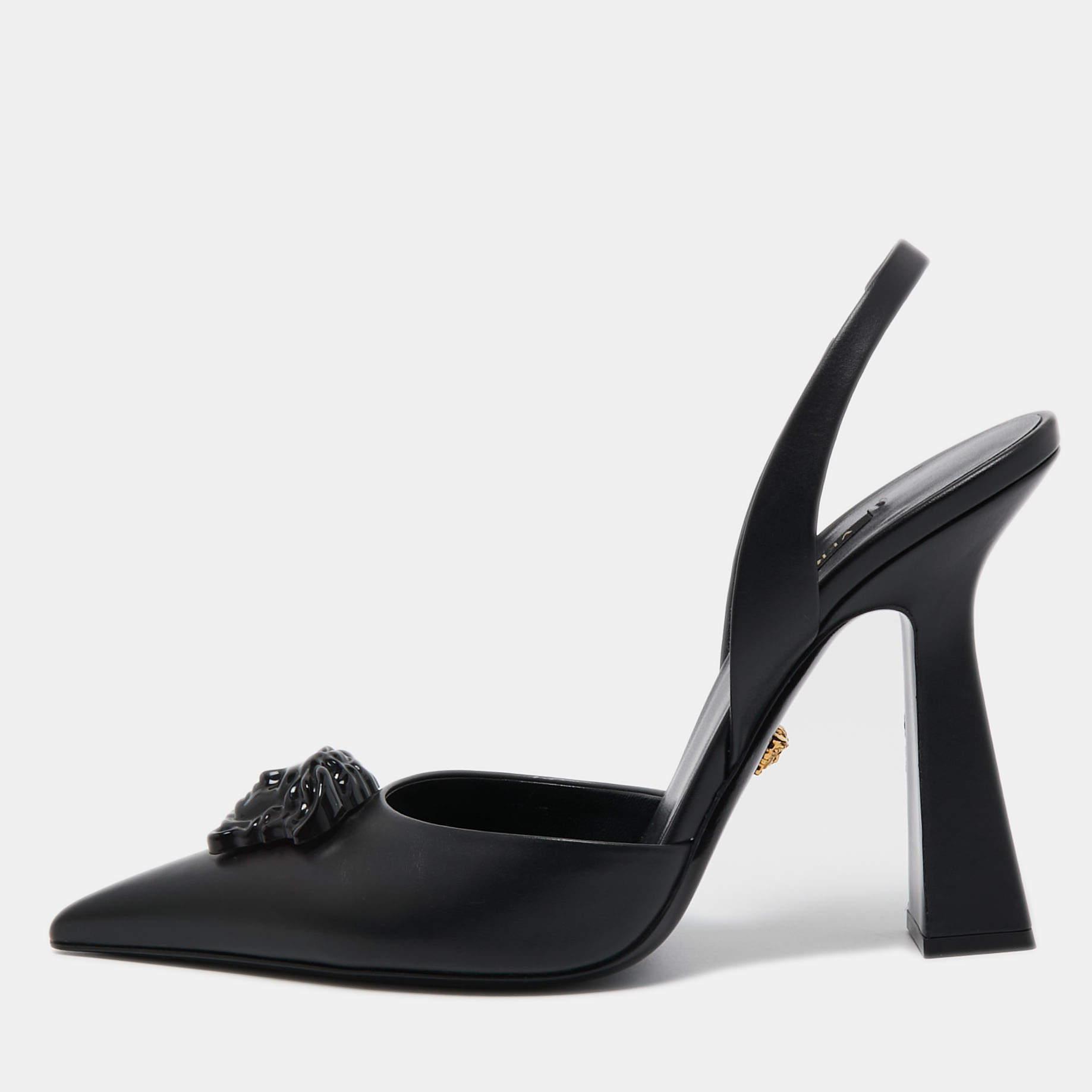 Versace Black Leather La Medusa Pointed Toe Slingback Pumps Size 40