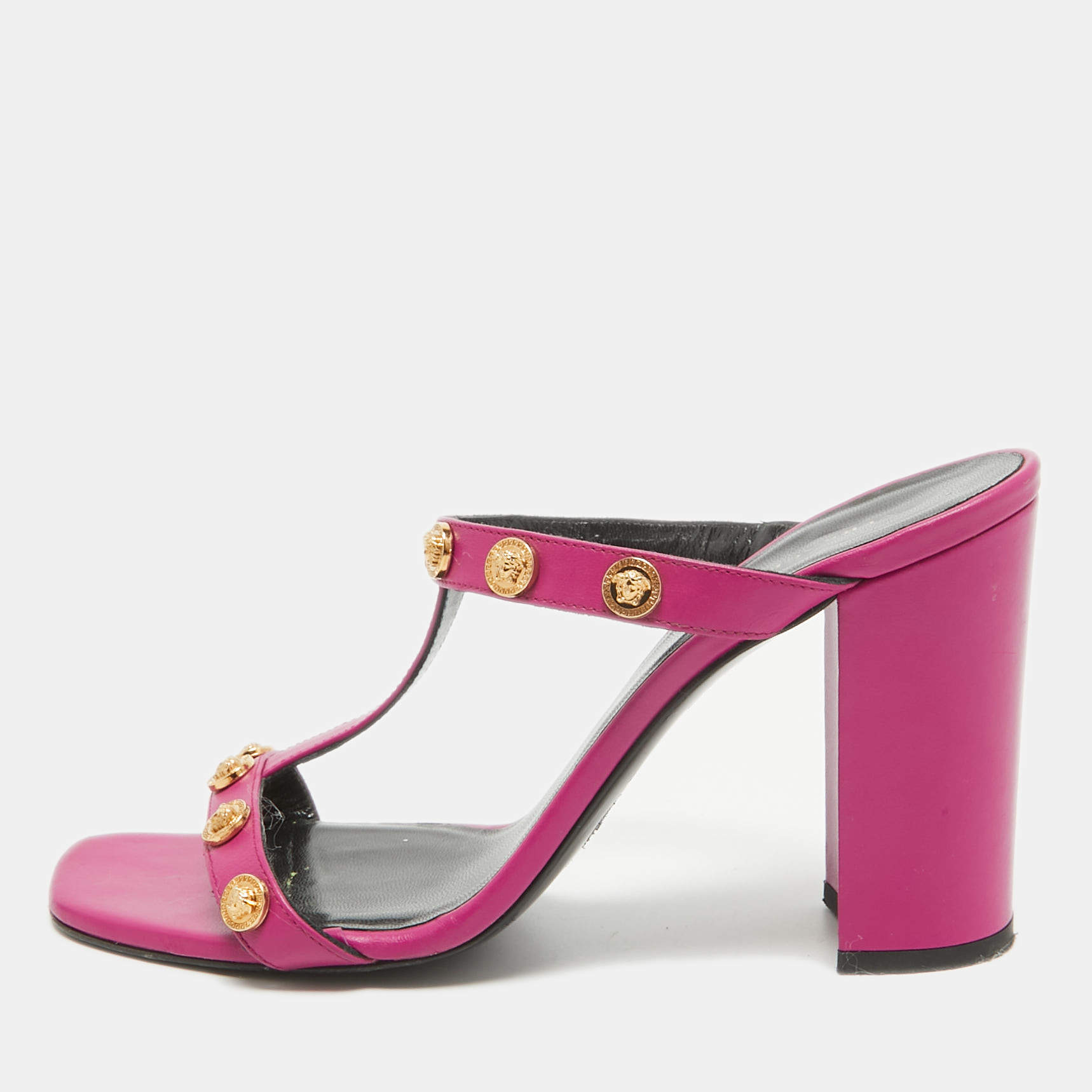 Versace Purple Leather Medusa Embellished Slides Size 40