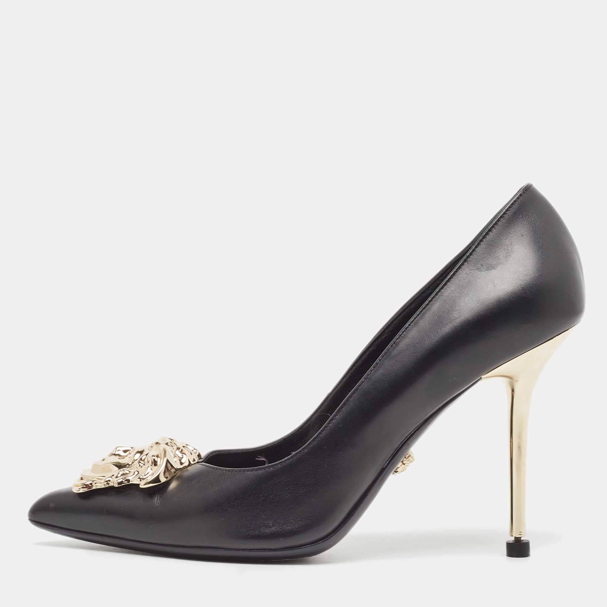 VERSACE★素敵！BLACK LEATHER GOLD MEDUSA HEAD HEEL PUMPS Versace Medusa Head Heels | eBay