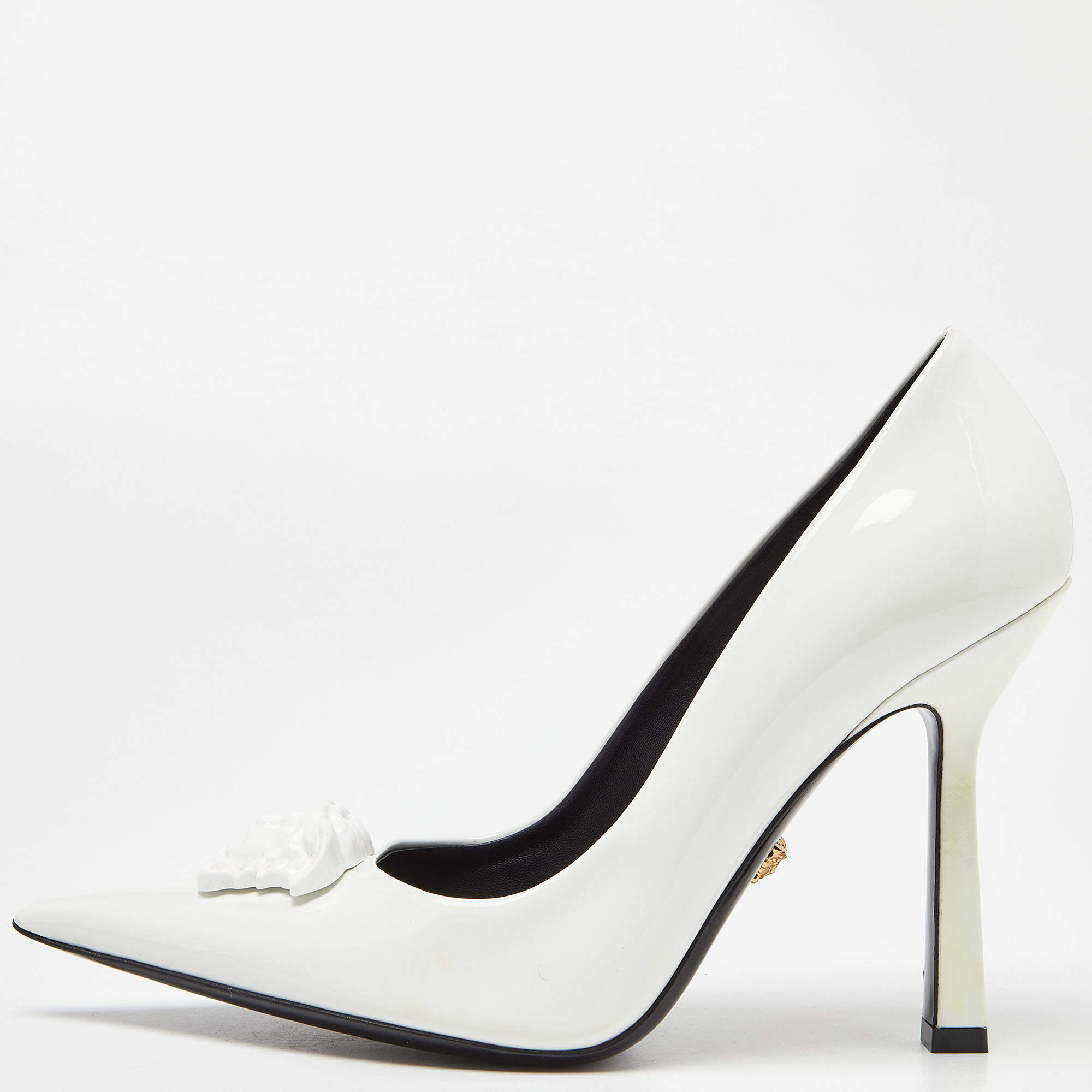 Versace White Patent Leather Medusa Pointed Toe Pumps Size 40