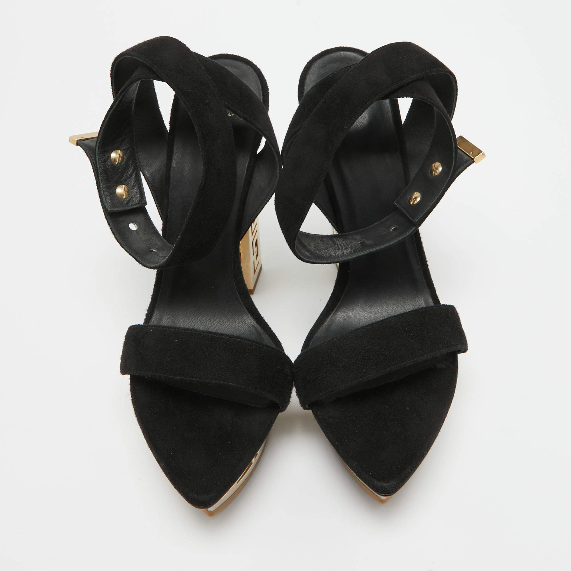 مملوكة مسبقًا Versace Black Suede Greek Key Platform Sandals Size 40