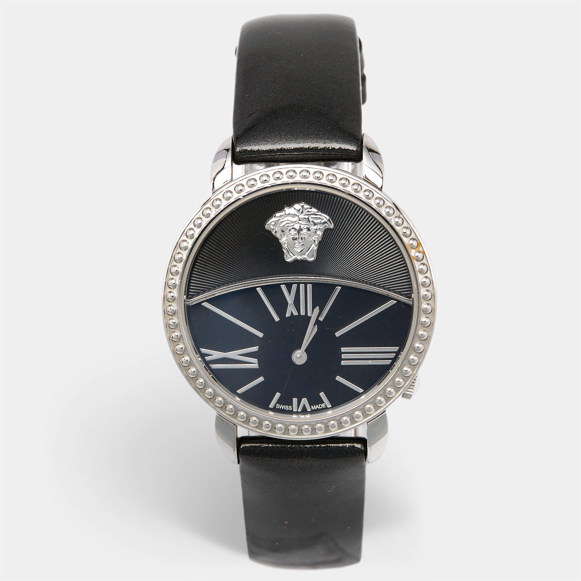 Versace Black Stainless Steel Patent Leather Krios 93Q Women's Wristwatch 38 mm