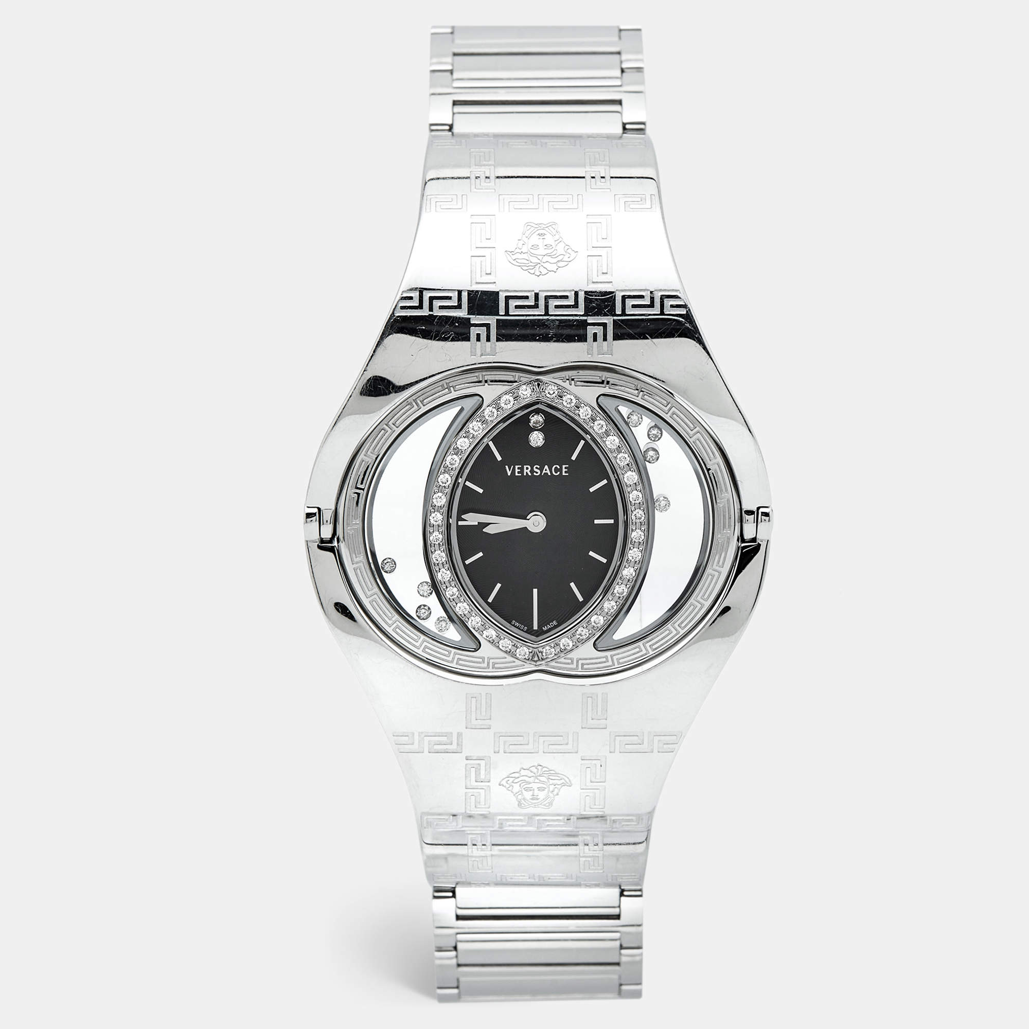 Versace Black Stainless Steel Diamonds Eclissi 83Q Women's Wristwatch 39 mm