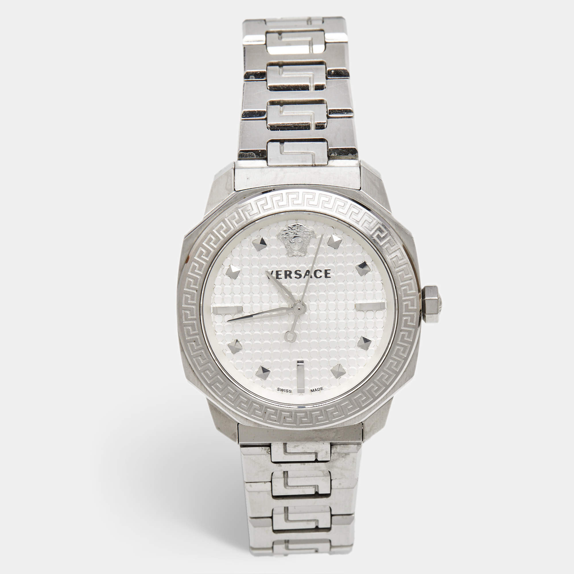 Pre Owned Versace Silver Dial Stainless Steel Dylos VQD040015 Men's Wristwatch 35 mm