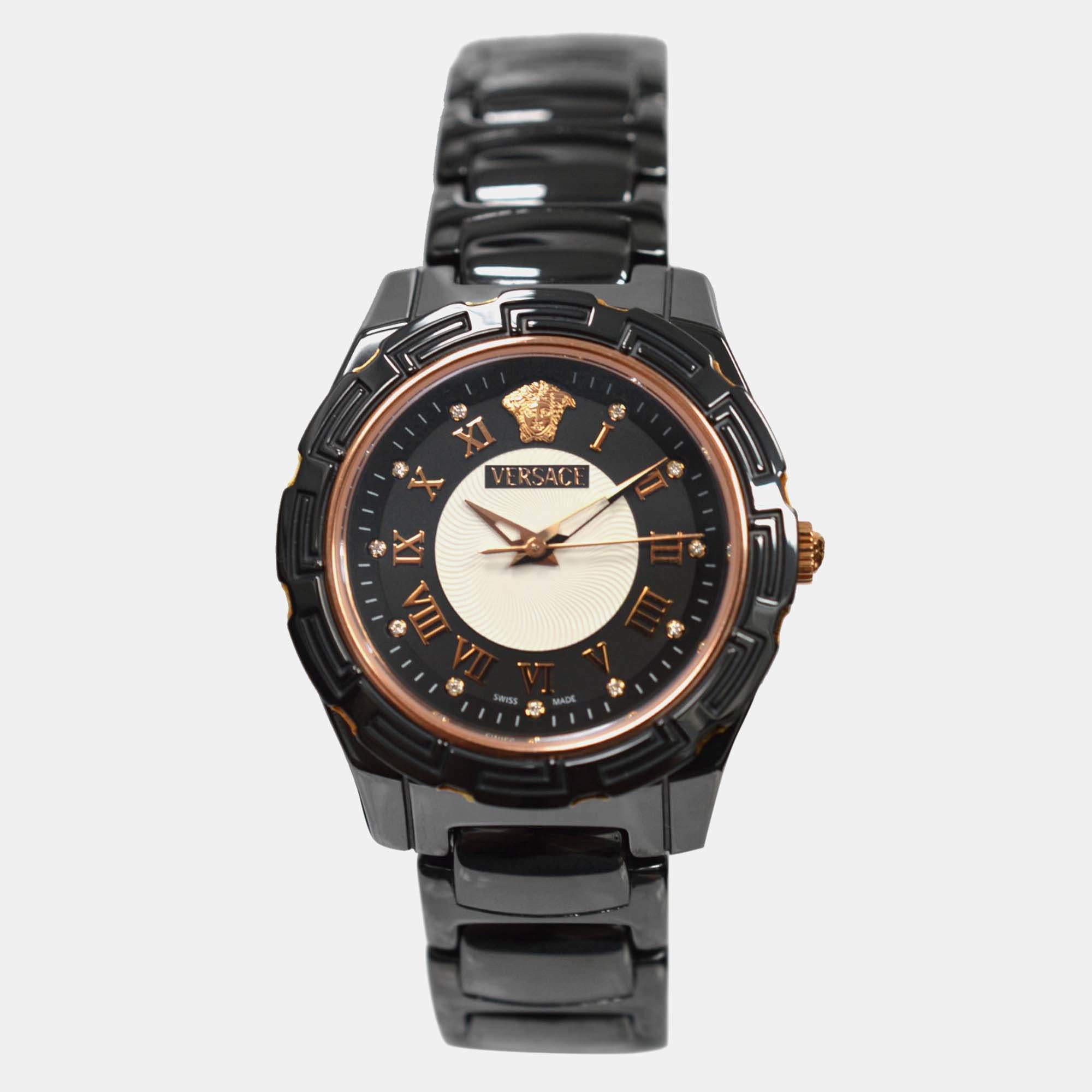 Pre Owned Versace DV One Glamour 63QCP9D008 SC09 Quartz Ceramic Diamond Wristwatch 36mm