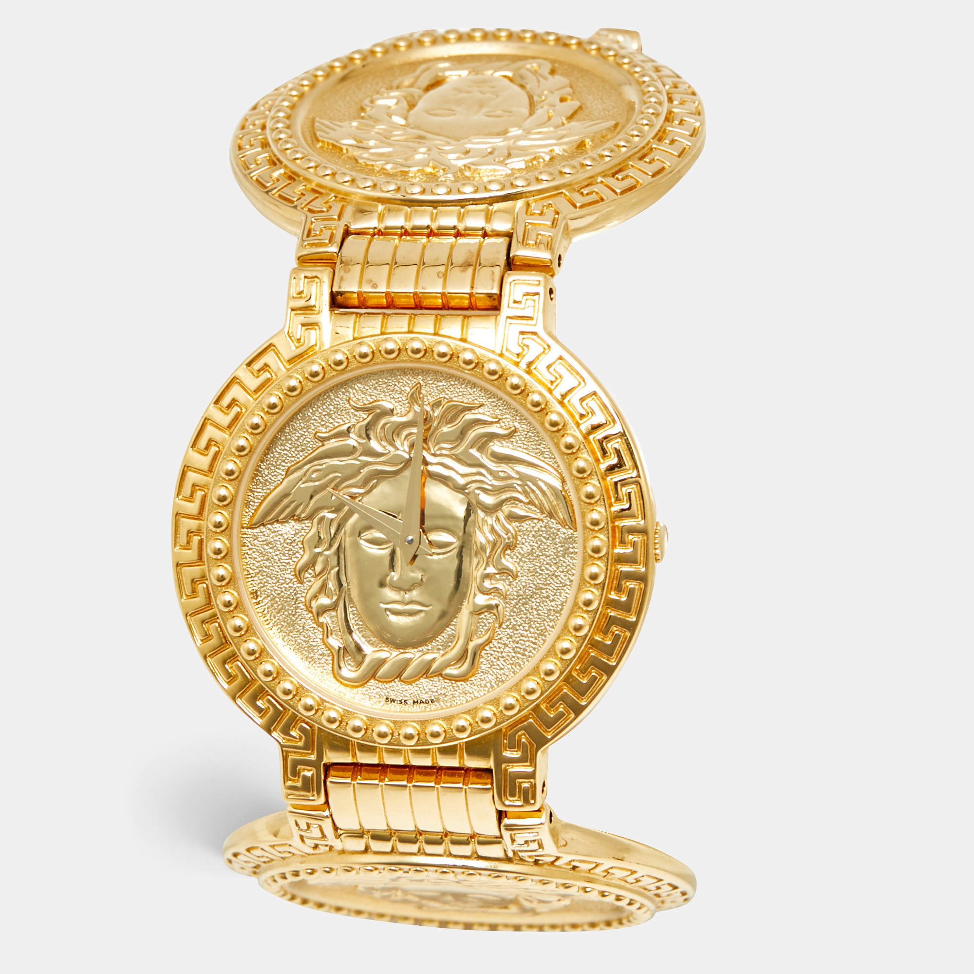 Pre Owned ساعة يد نسائية جياني فيرساتشي ميدوسا كوين 7008011 مينا شامبان مطلي ذهب معدن 35 مم