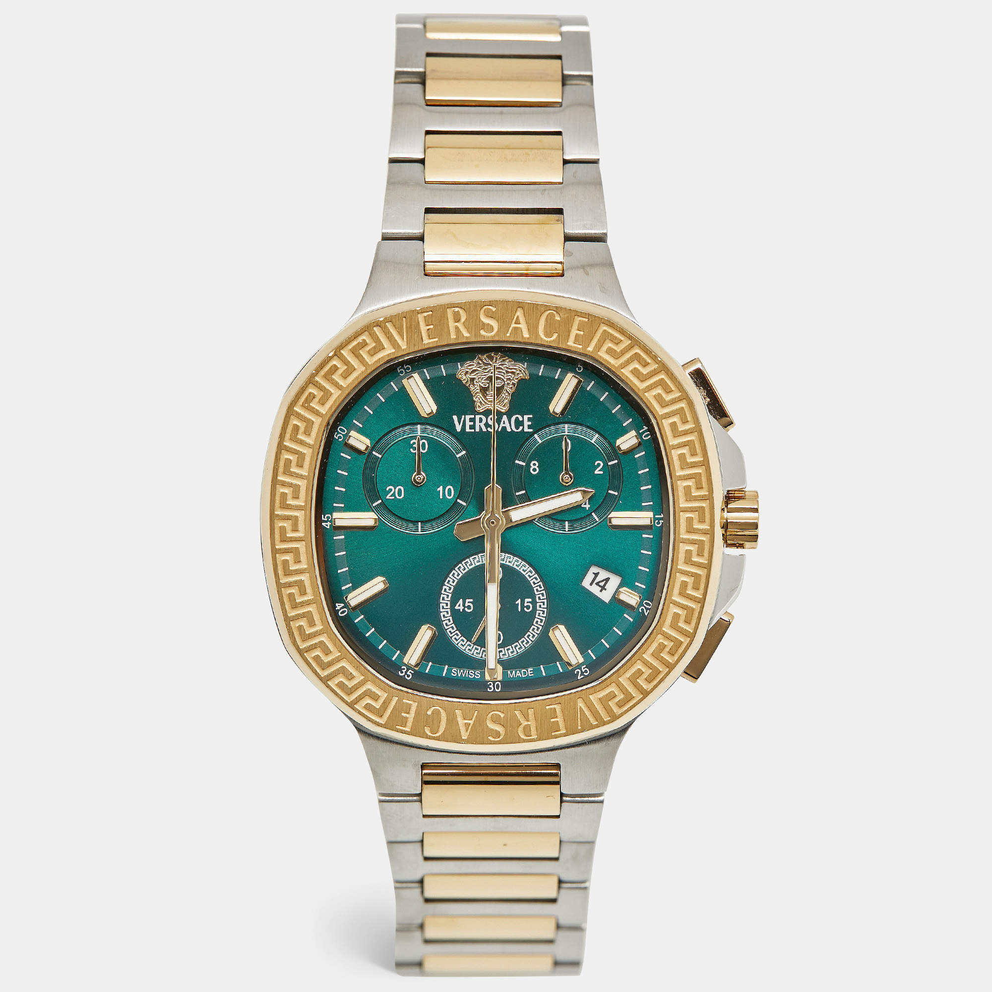 Pre Owned Versace V-Chrono VEVCA Green Dial Two Tone Stainless Steel Women's Wristwatch 40 mm