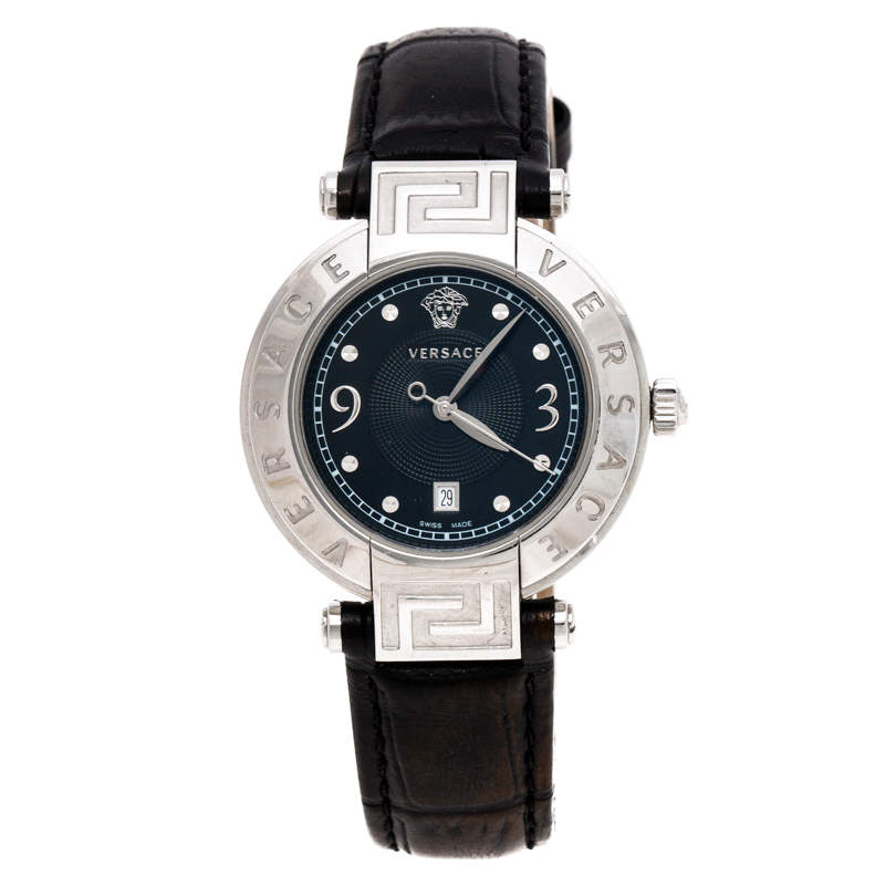 Pre Owned Versace Black Stainless Steel Reve 68Q Women's Wristwatch 35 mm
