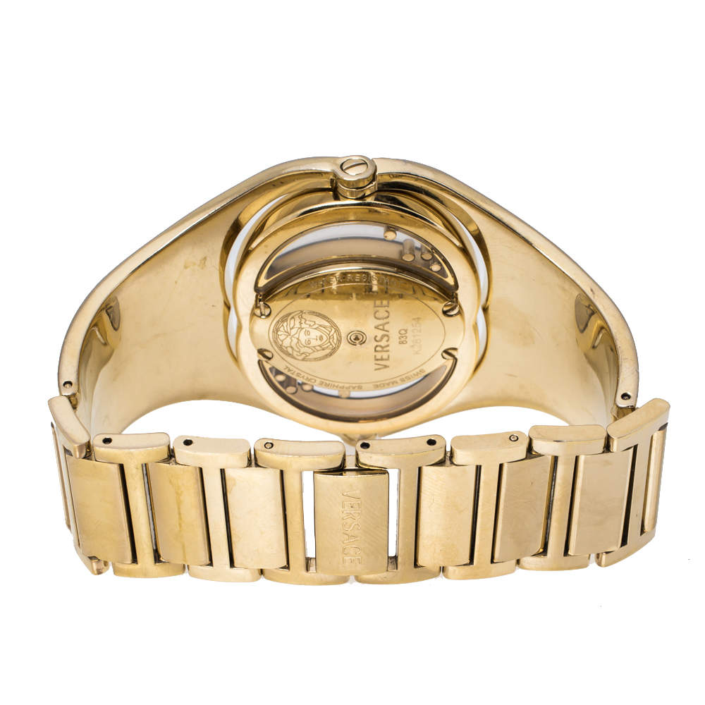 Versace White Opaline Yellow Gold Plated Stainless Steel Diamonds Eclissi  83Q Women's Wristwatch 39 mm