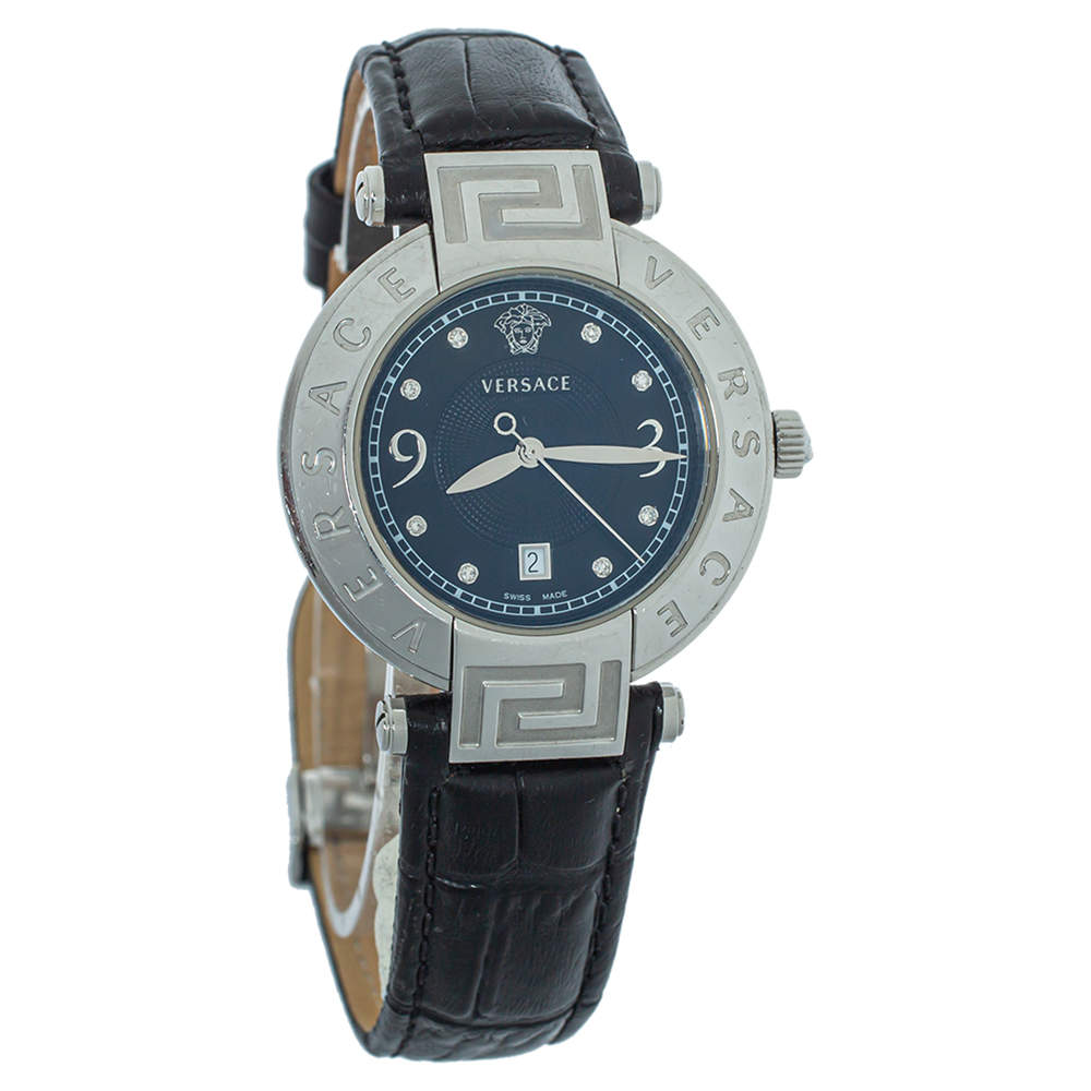 Pre Owned ساعة يد نسائية فيرساتشي ريف 68كيو ستانلس ستيل سوداء 35 مم