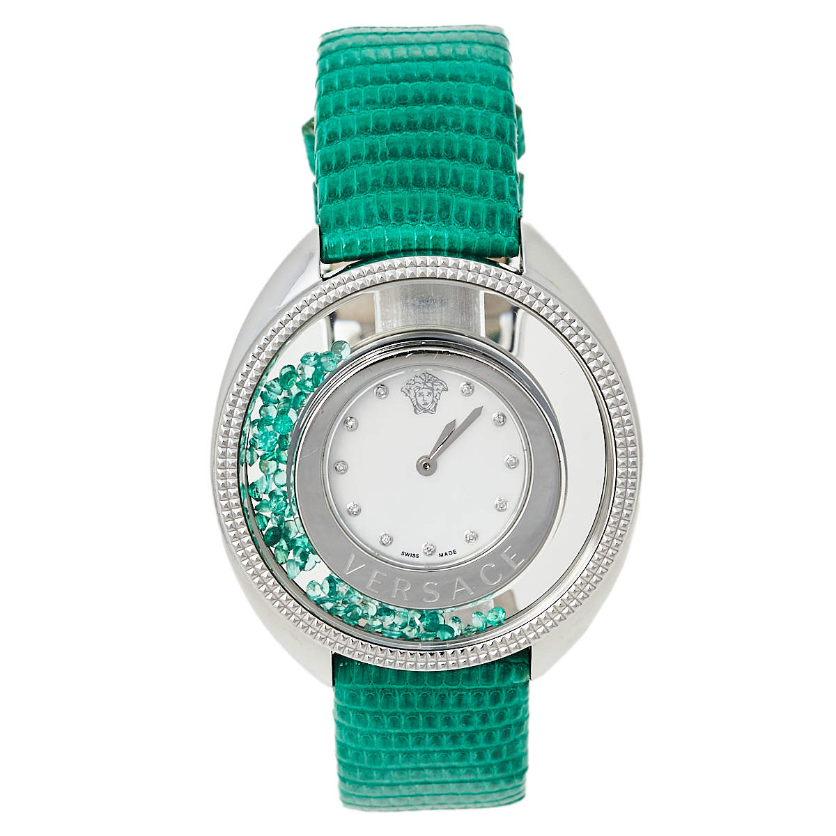 مملوكة مسبقًا Versace Mother of Pearl Stainless Steel Lizard Destiny Precious 86Q Women's Wristwatch 40 mm