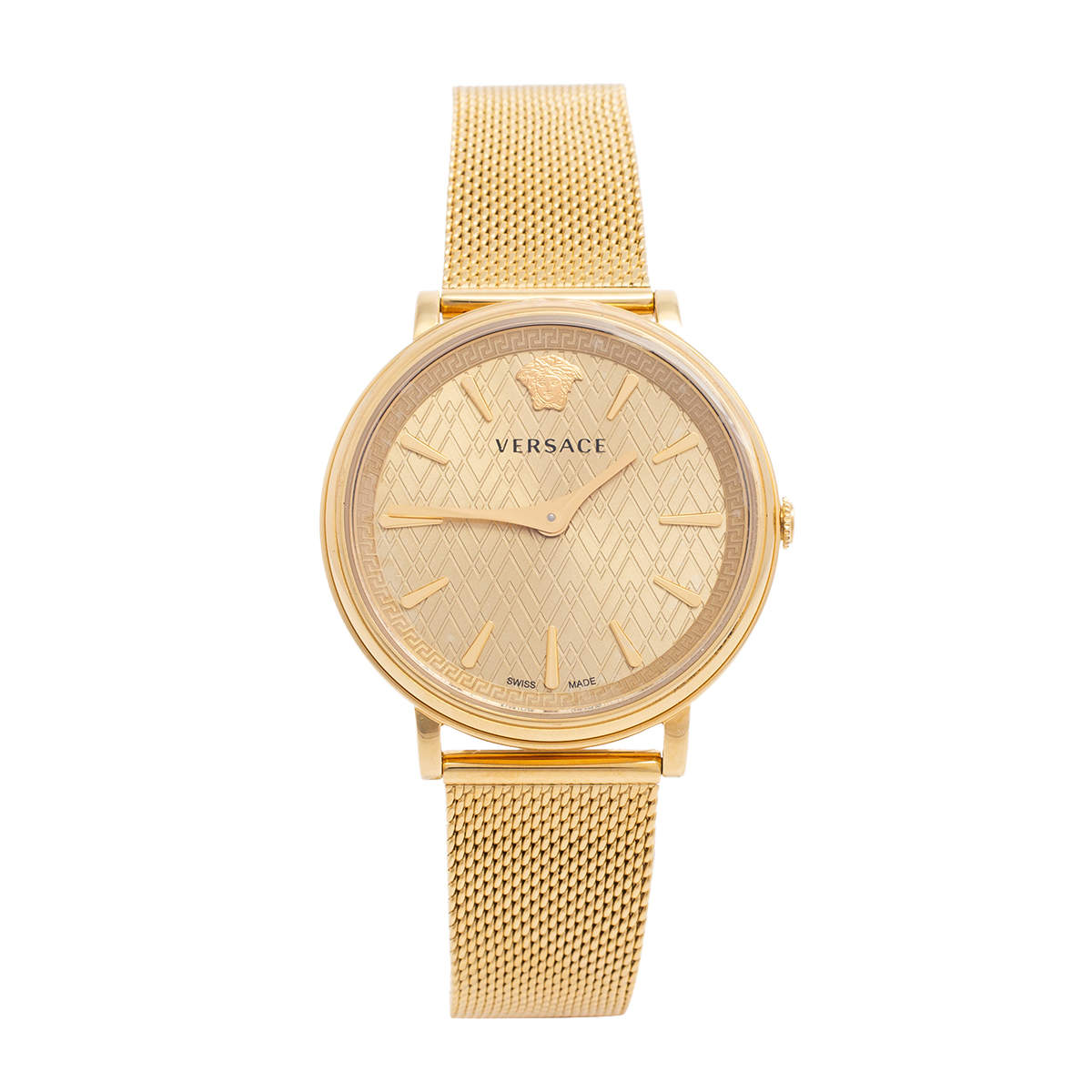 Pre Owned Versace Champagne Gold Plated Stainless Steel V-Circle VRSCVE8100619 Women's Wristwatch 38 mm