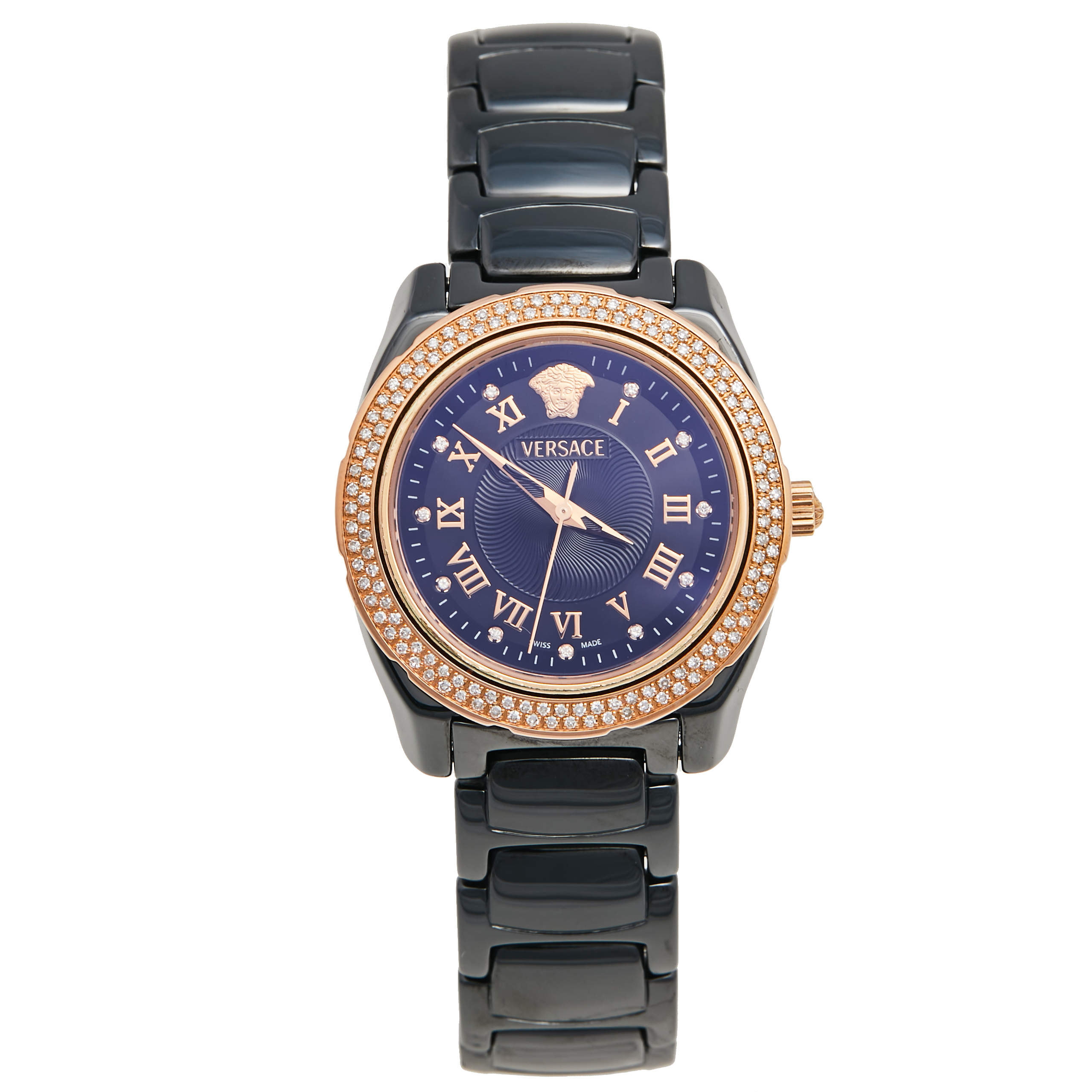 Versace Black Ceramic Rose Gold Stainless Steel Diamonds DV One Glamour 63Q Men's Wristwatch 34 mm
