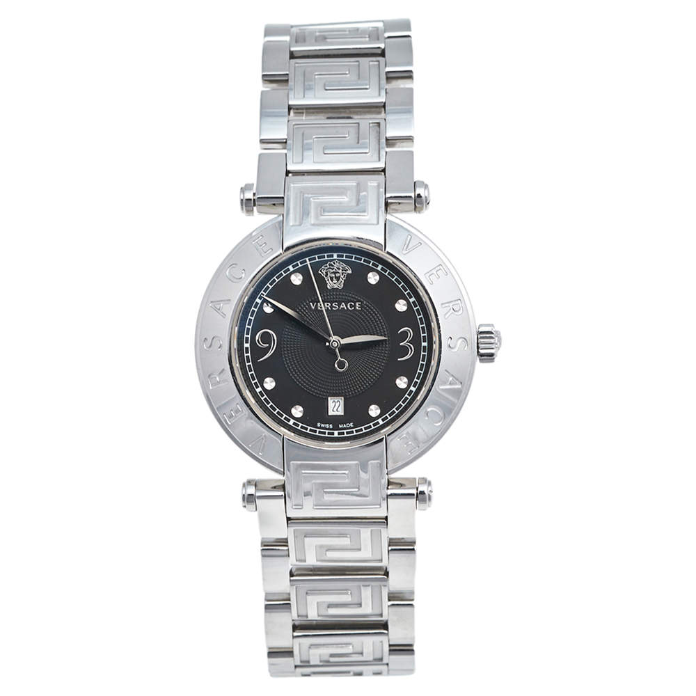 Pre Owned  Versace Black Stainless Steel Reve 68Q Women's Wristwatch 35 mm