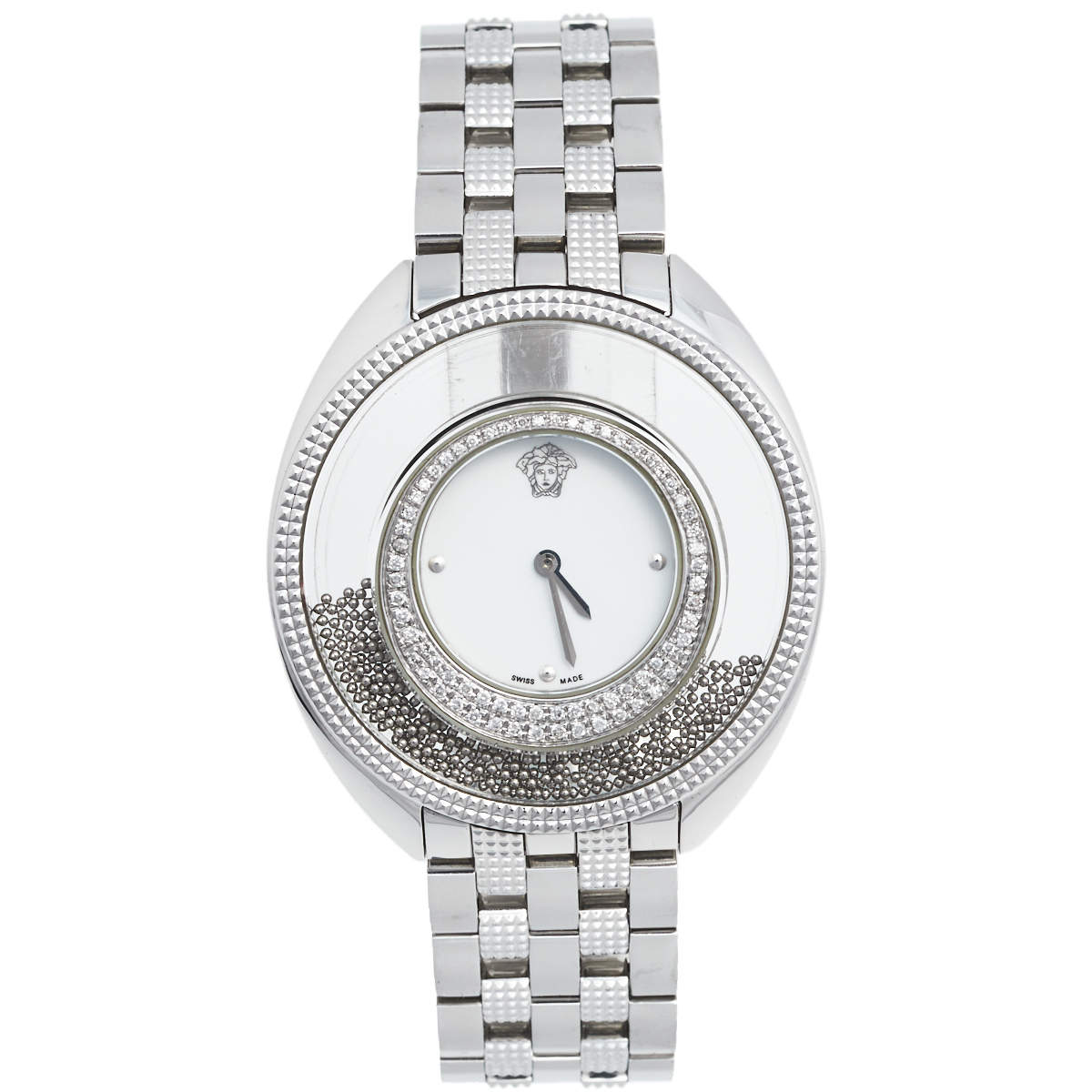Pre Owned Versace White Stainless Steel Diamond Destiny Spirit 86Q Women's Wristwatch 39 mm