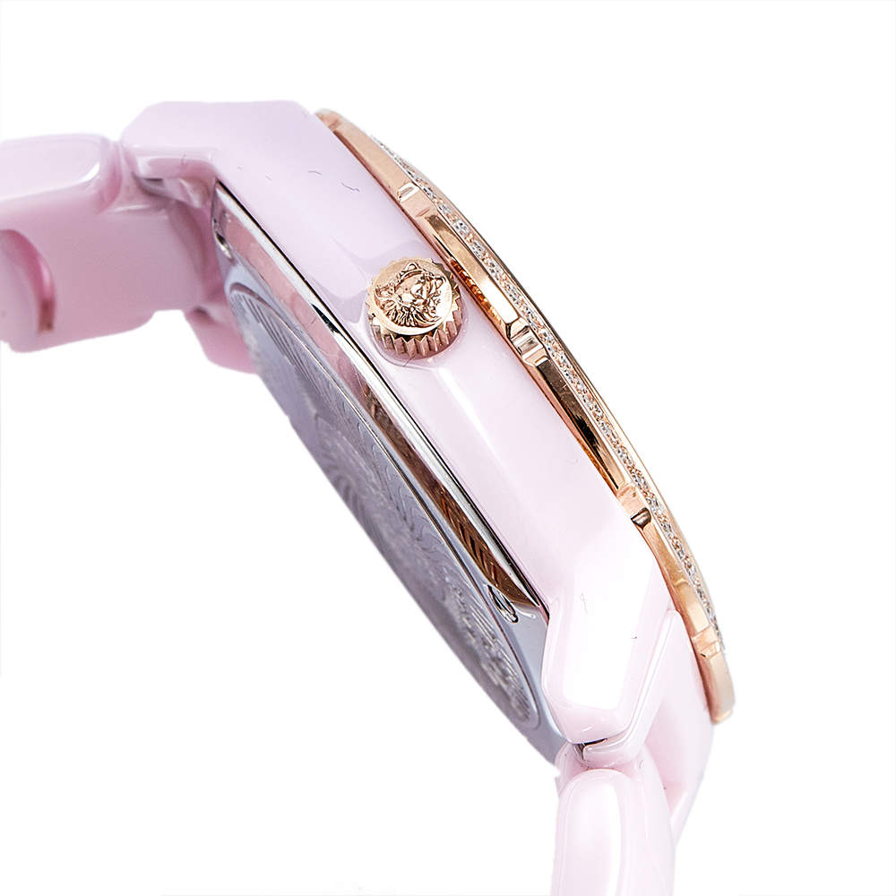 Versace Pink Mother of Pearl Pink Ceramic Rose Gold Plated Stainless Steel  DV One 63QCP5 Women's Wristwatch 35 mm