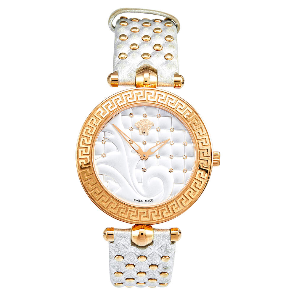 Pre Owned Versace Silver Rose Gold Plated Stainless Steel Vanitas VK7 Women's Wristwatch 40 mm
