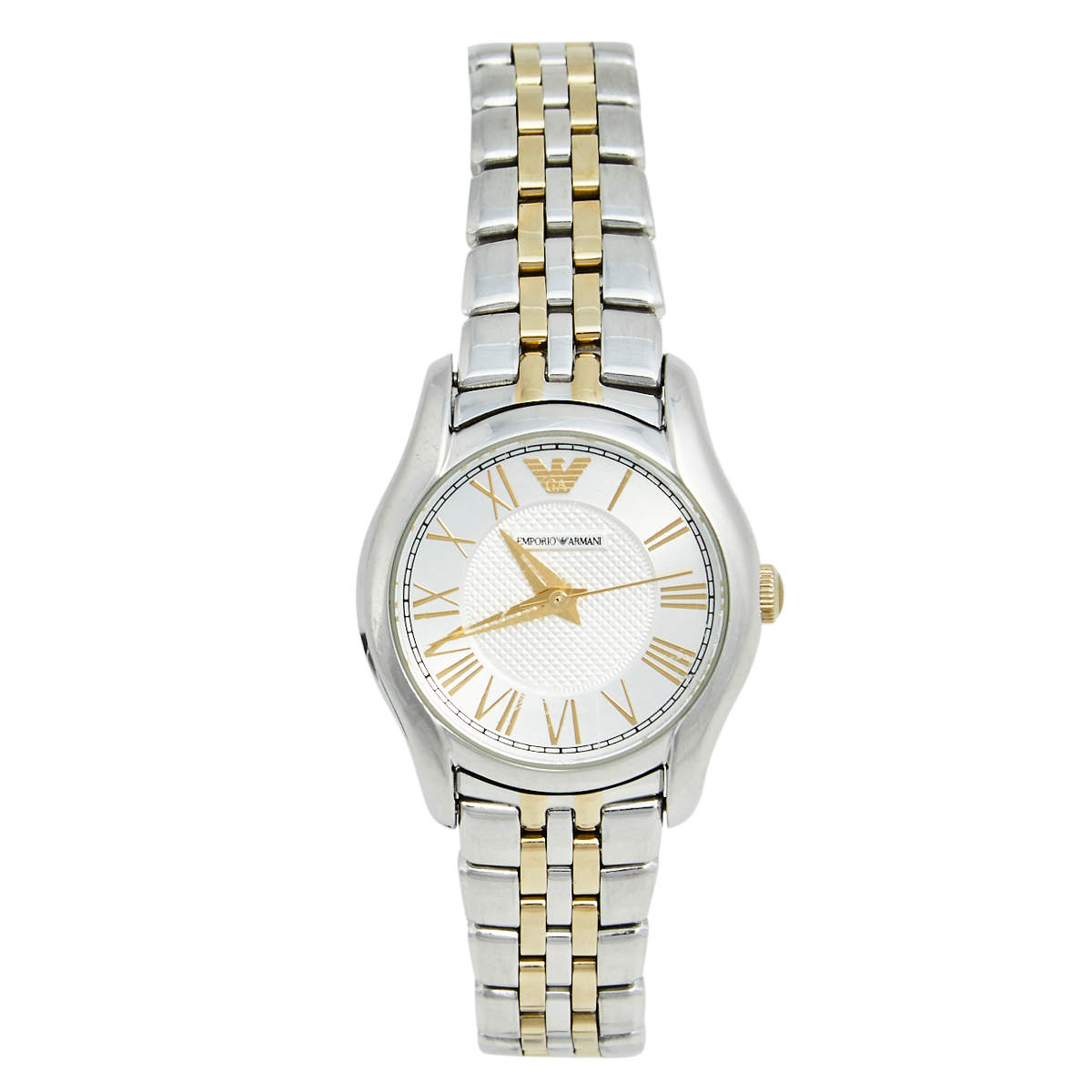 Pre Owned Emporio Armani Silver Two Tone Stainless Steel AR1845 Women's Wristwatch 27 mm