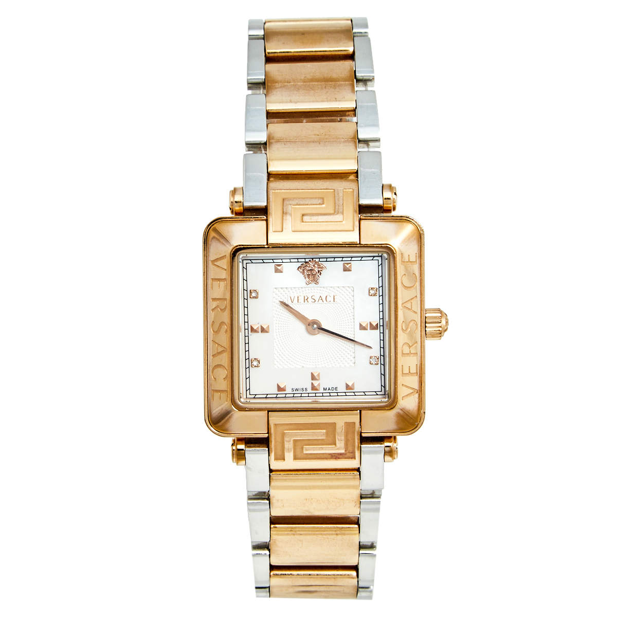 مملوكة مسبقًا Versace Mother of Pearl Two Tone Stainless Steel Reve Carre 88Q Women's Wristwatch 30 mm