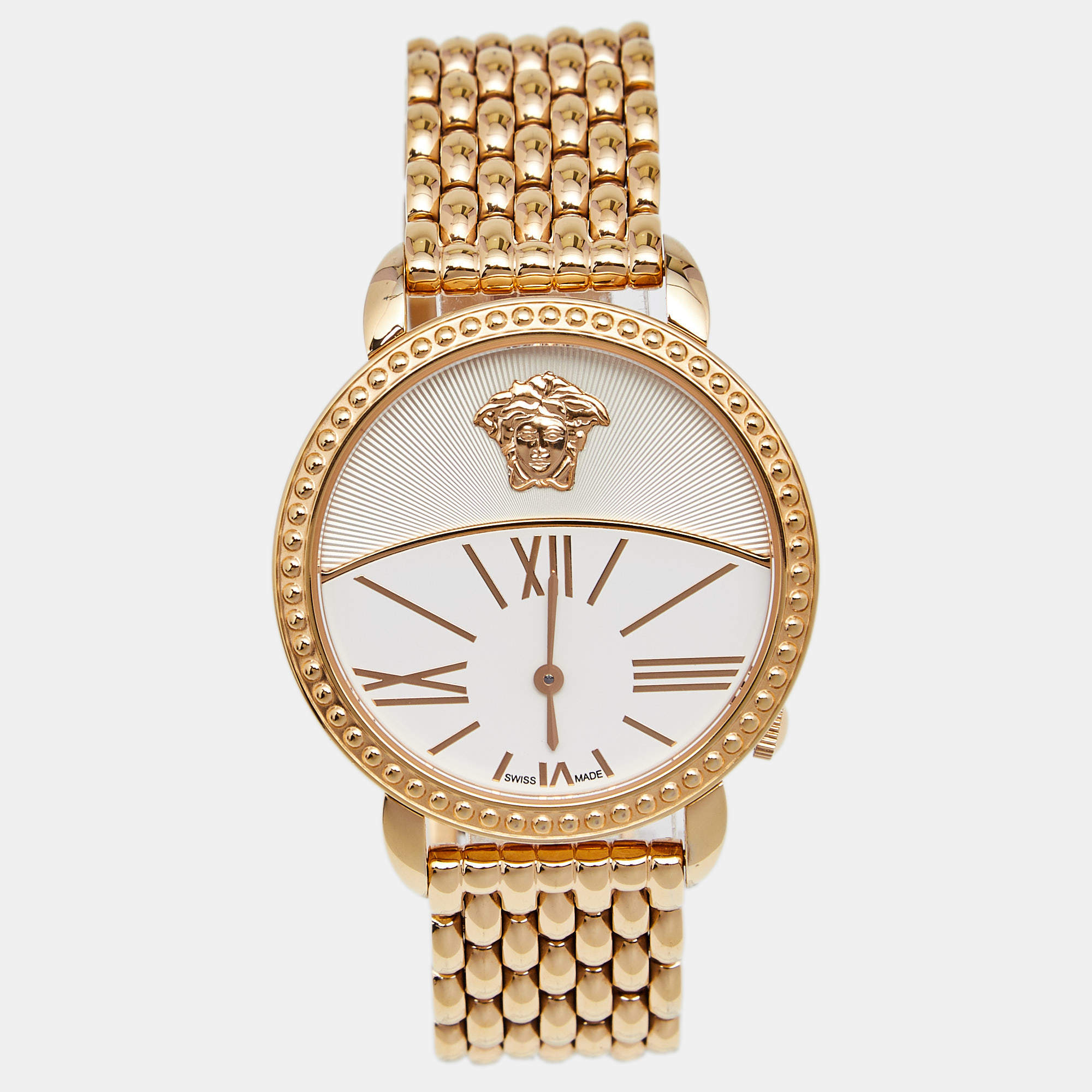 Pre Owned Versace White Gold Plated Stainless Steel Krios 93Q Women's Wristwatch 38 mm
