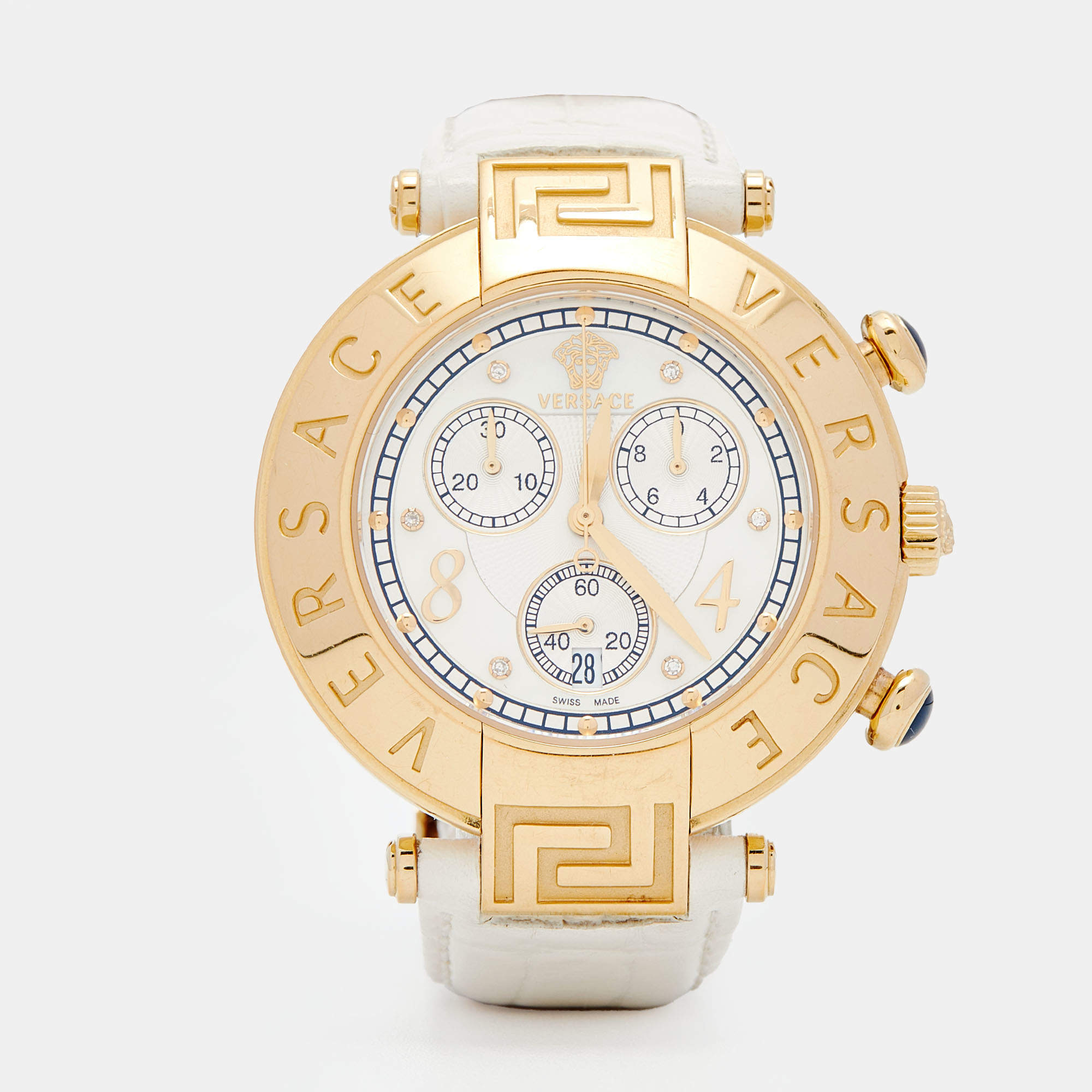 Versace Mother of Pearl Gold Plated Stainless Steel Leather Aion 68C Women's Wristwatch 40 mm