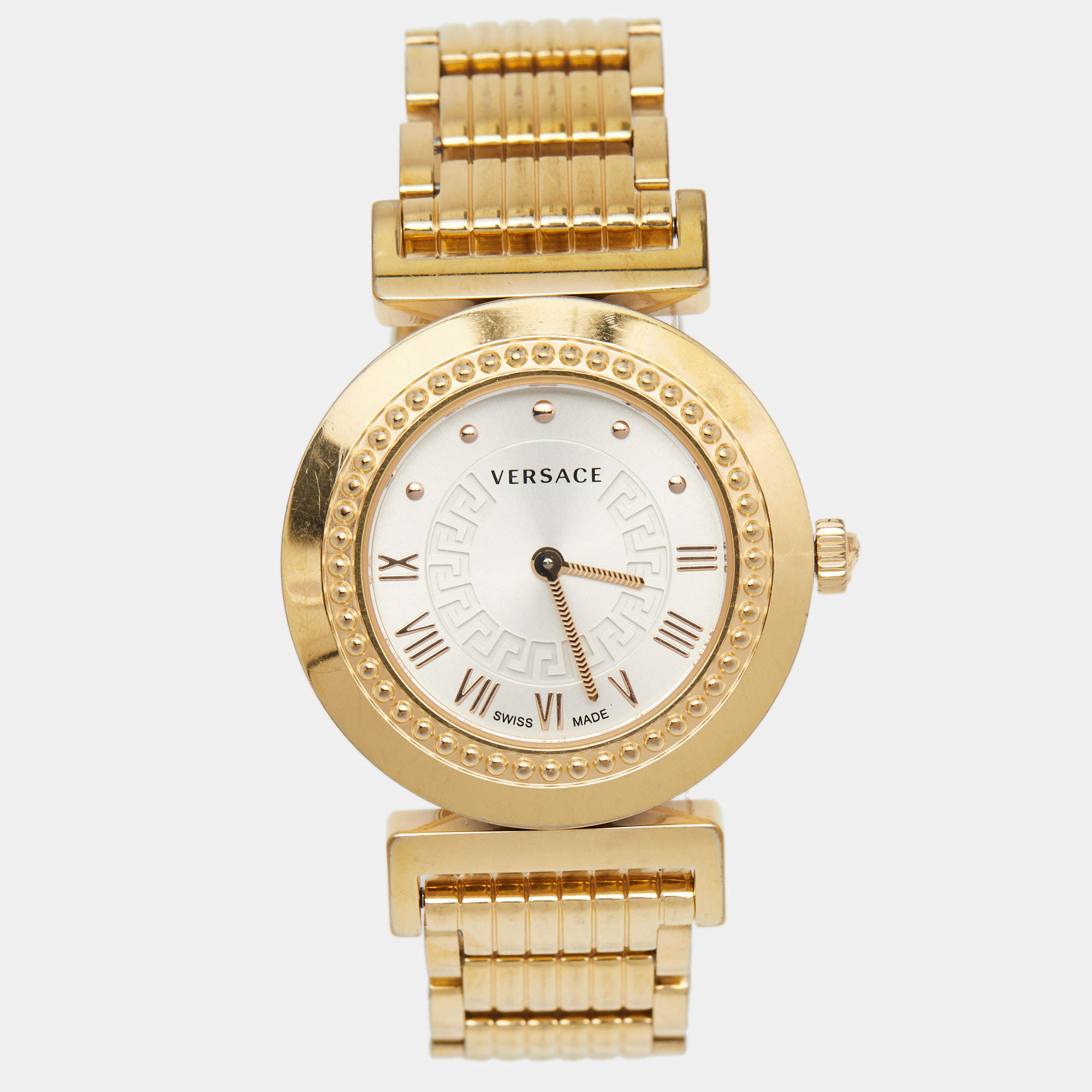 مملوكة مسبقًا Versace Silver Rose Gold Plated Stainless Steel Vanity P5Q Women's Wristwatch 35 mm