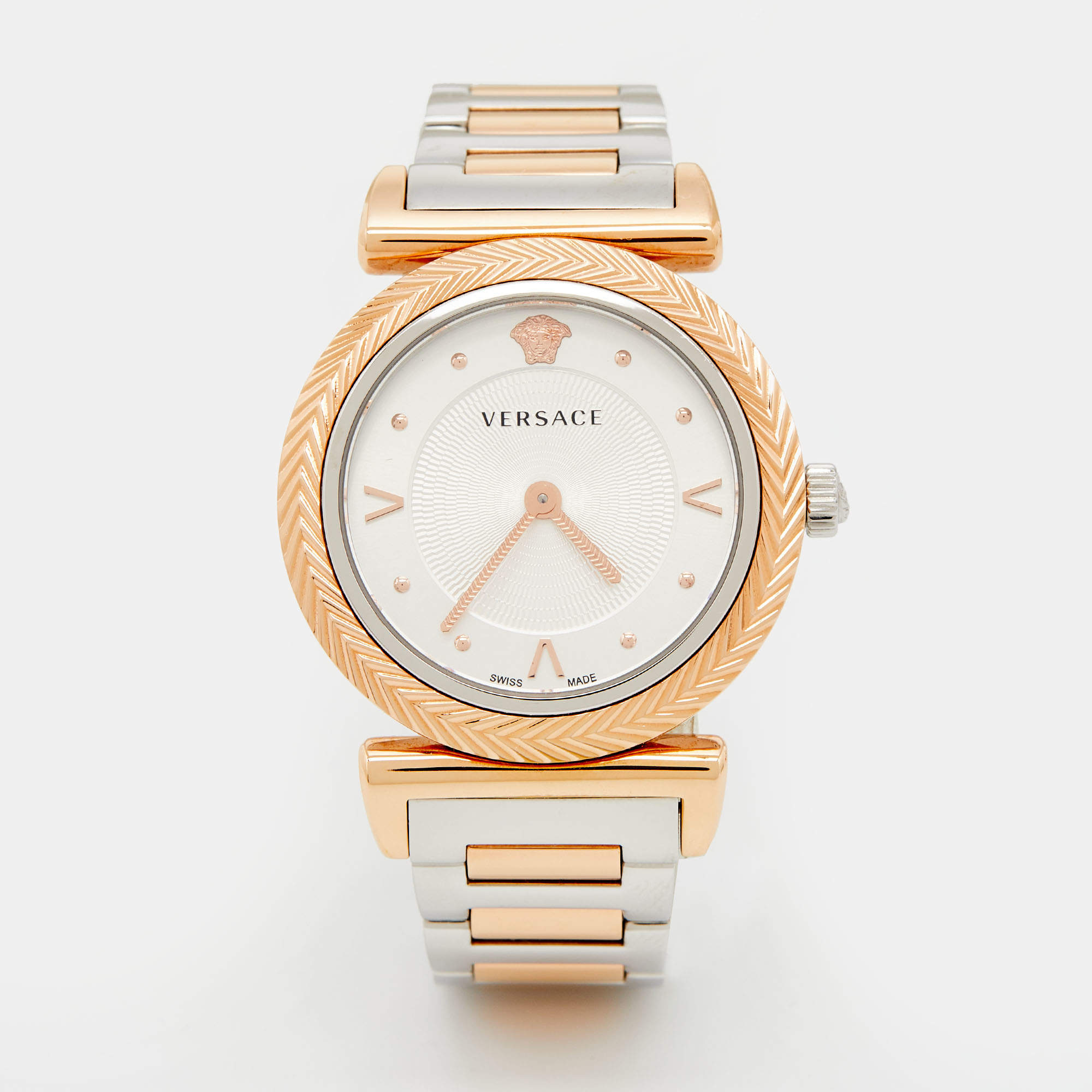 Versace Silver Two Tone Stainless Steel V-Motif VERE00718 Women's Wristwatch 35 mm