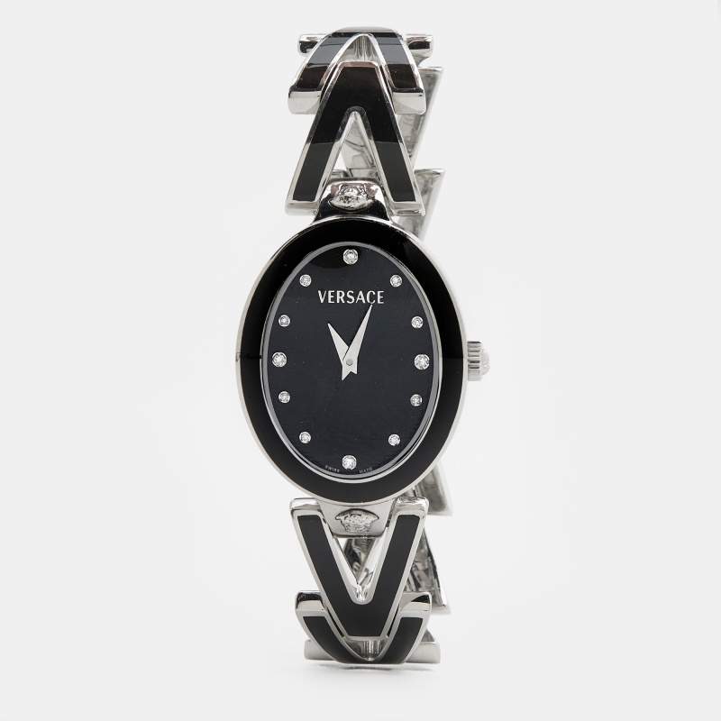 Pre Owned Versace Black Diamond Stainless Steel V-Glam 60QE9SD009 Women's Wristwatch 25 mm