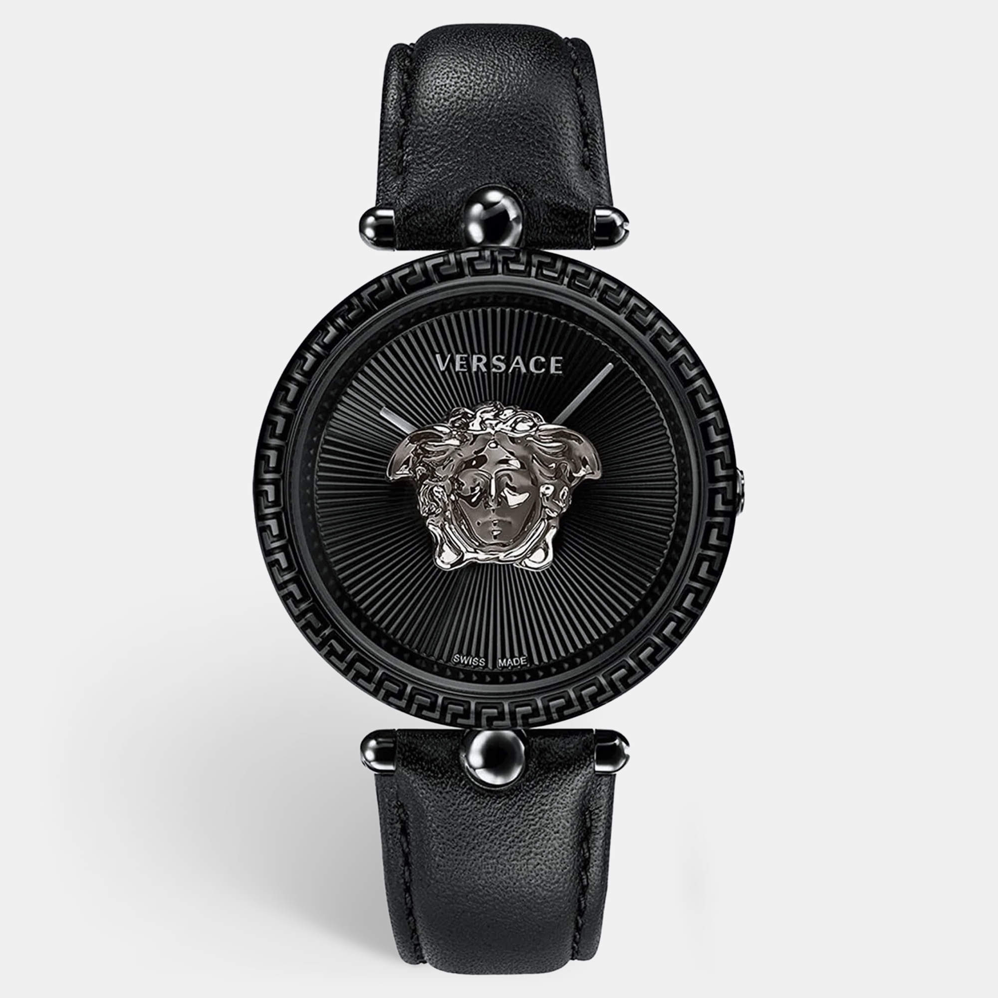 Versace Black PVD Coated Stainless Steel Leather Palazzo VCO050017 Women's Wristwatch 39 mm