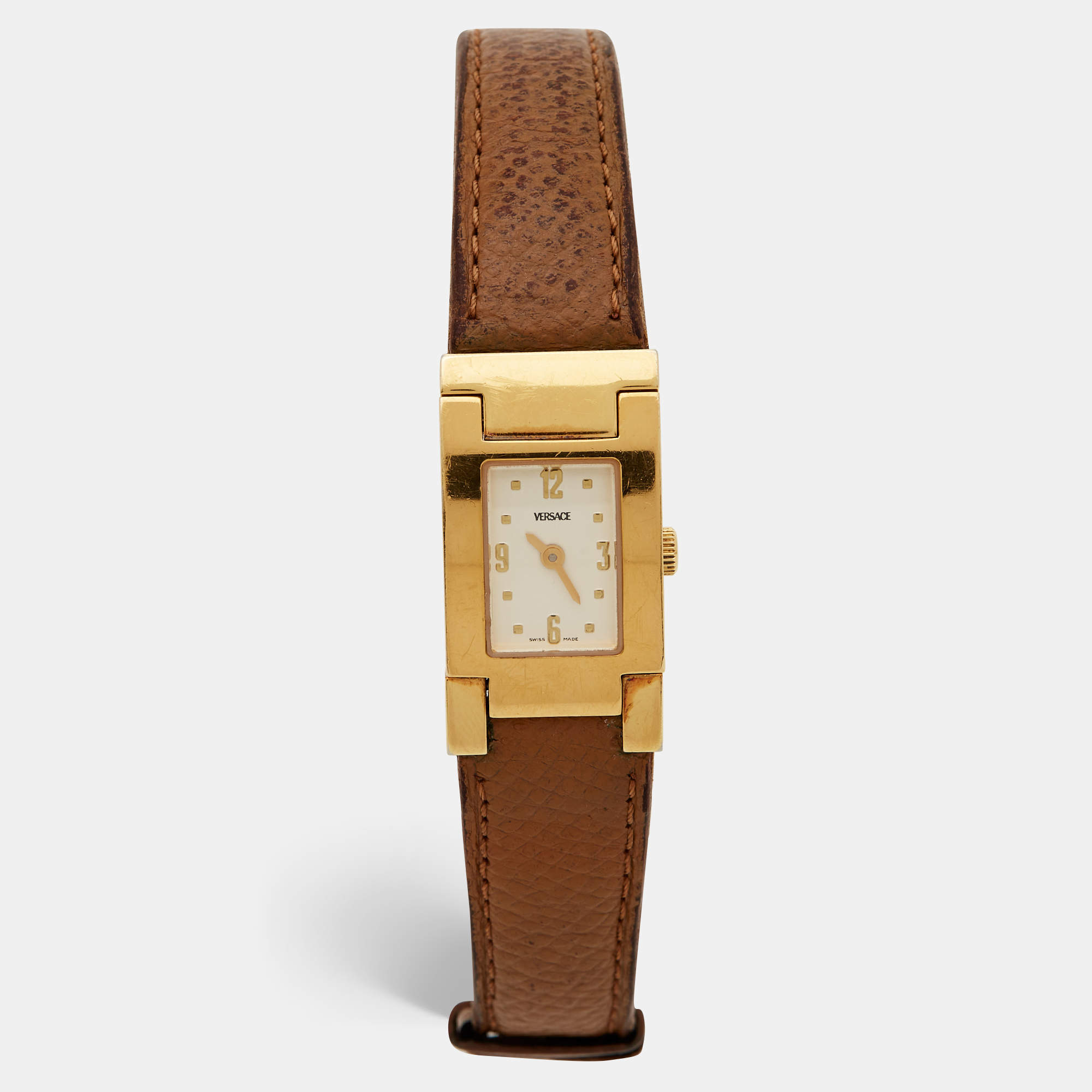Versace Cream Gold Plated Stainless Steel Leather ASQ90 Women's Wristwatch 18 mm