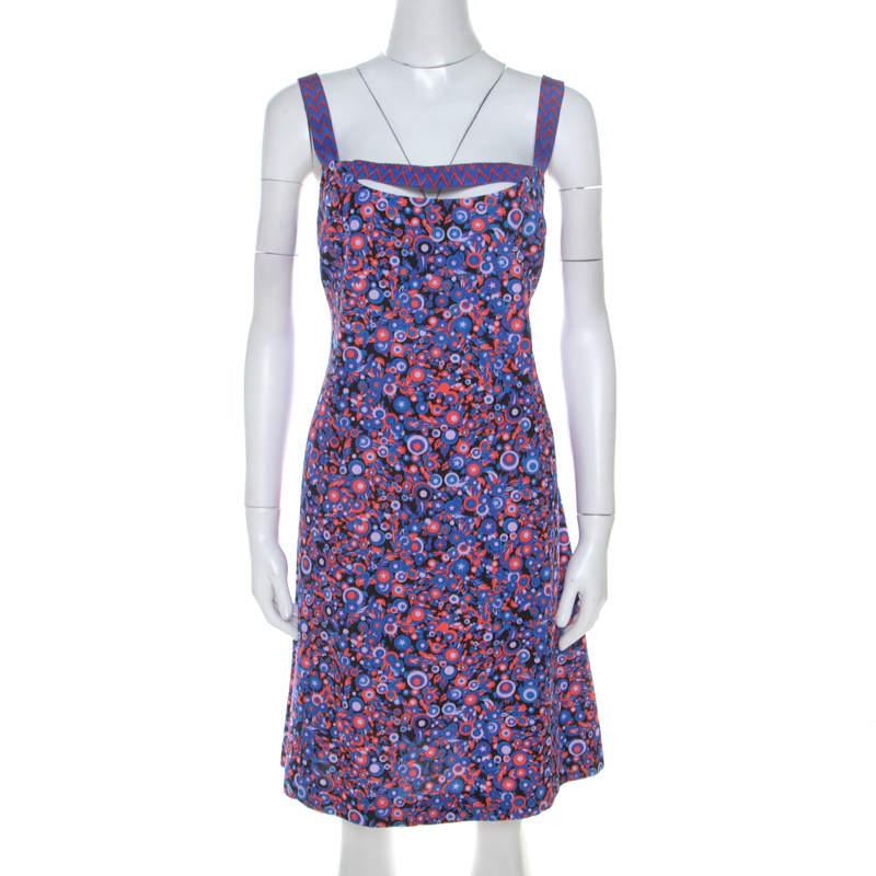 Versus Versace Multicolor Textured Cotton Abstract Printed Dress M 