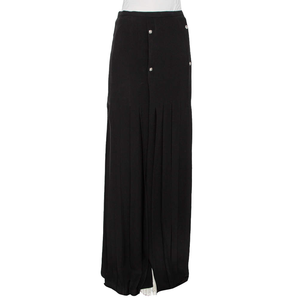Versus Versace Black Crepe Button Detail Pleated Maxi Skirt S