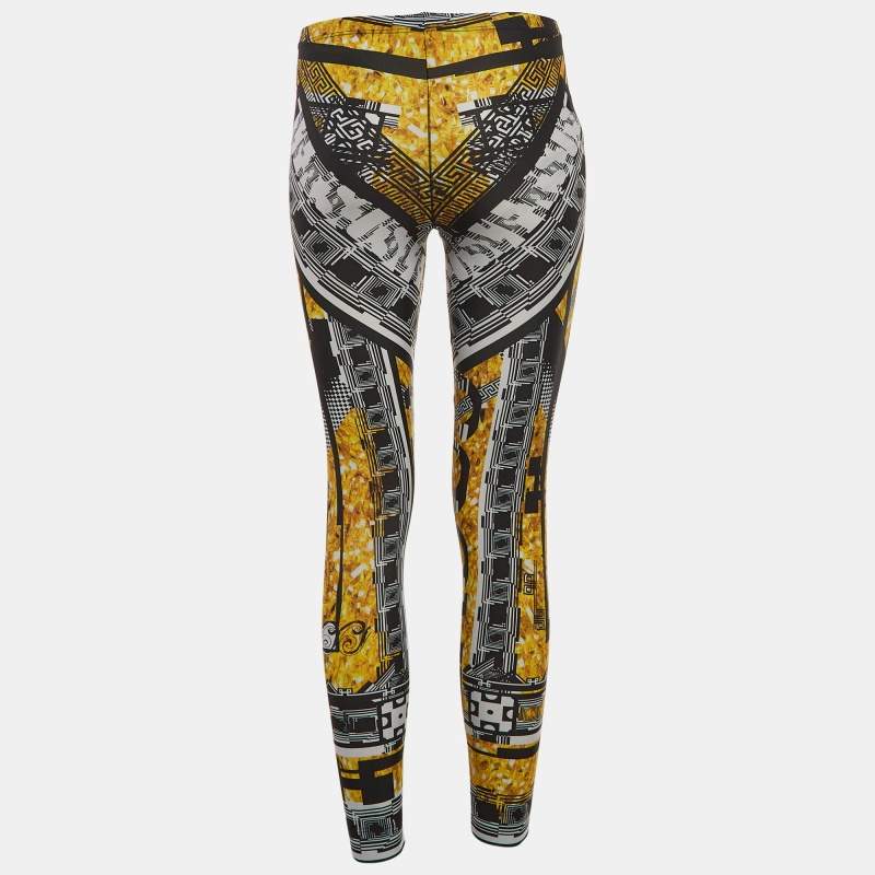 Pre Owned Versus Versace Yellow/Black Printed Jersey Leggings S