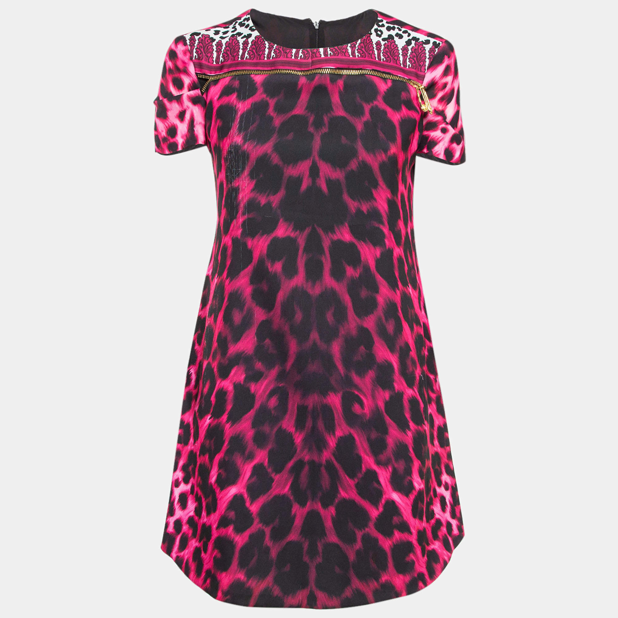 Versus Versace Pink Animal Print Zip Detail Mini Dress M