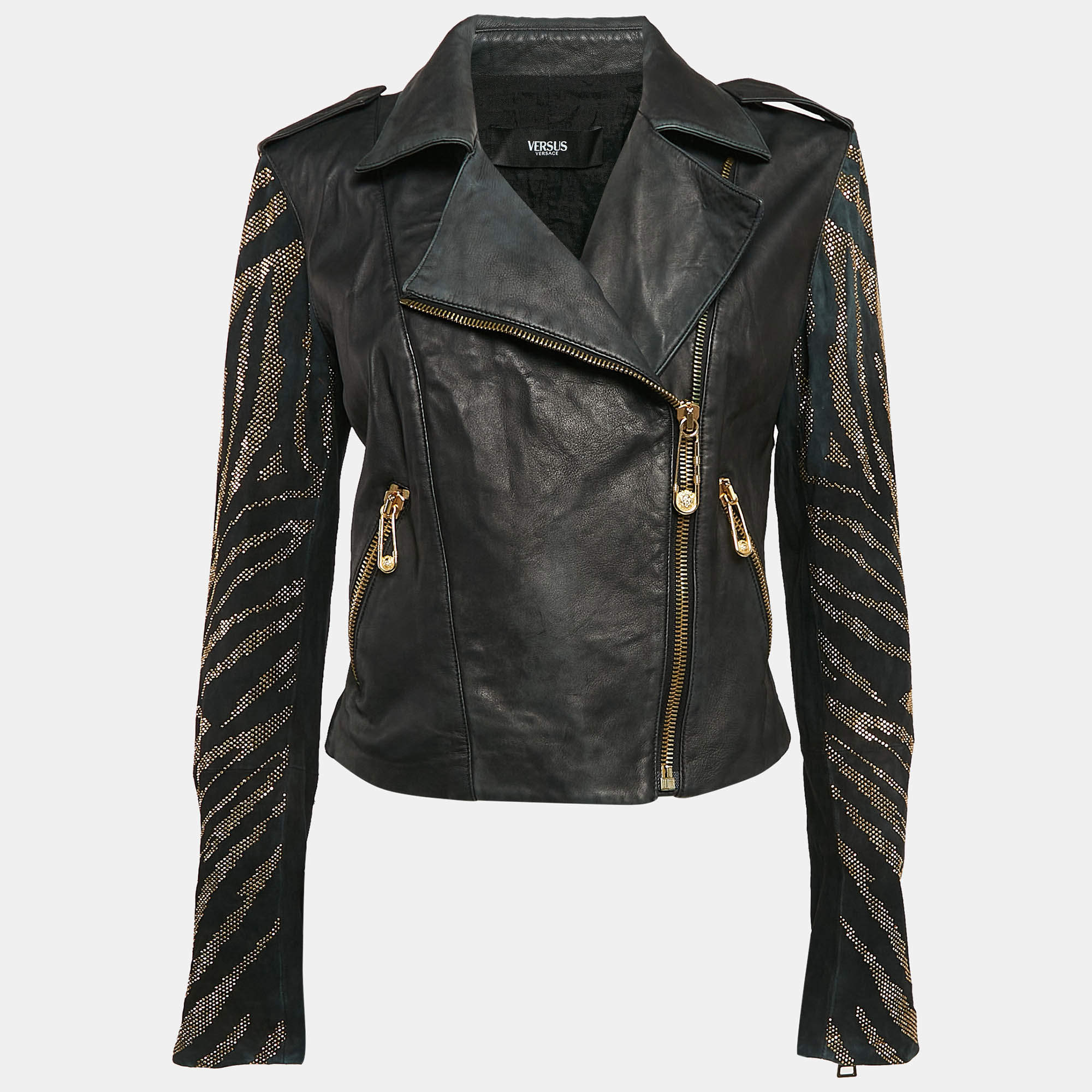 Versus Versace Embellished Leather Zip-Up Jacket M